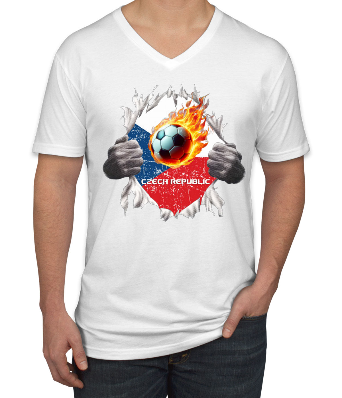 Czech Republic Euro Cup Soccer Football Men's V Neck T-shirt