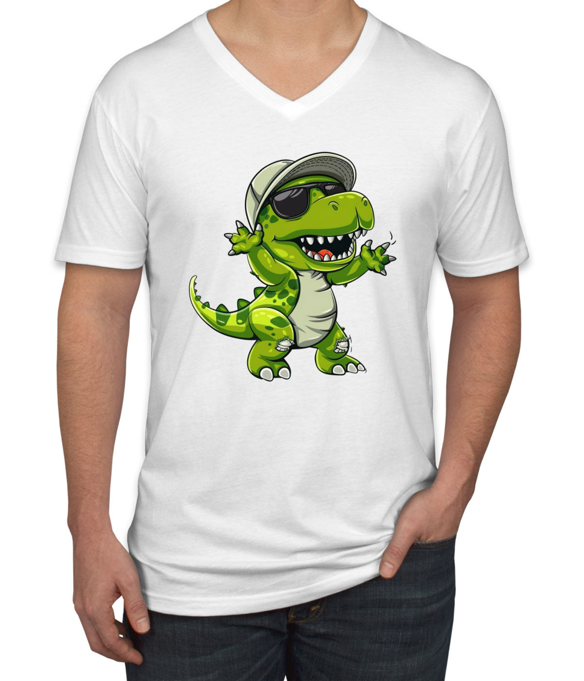 Dabbing Dinosaur Men's V Neck T-shirt