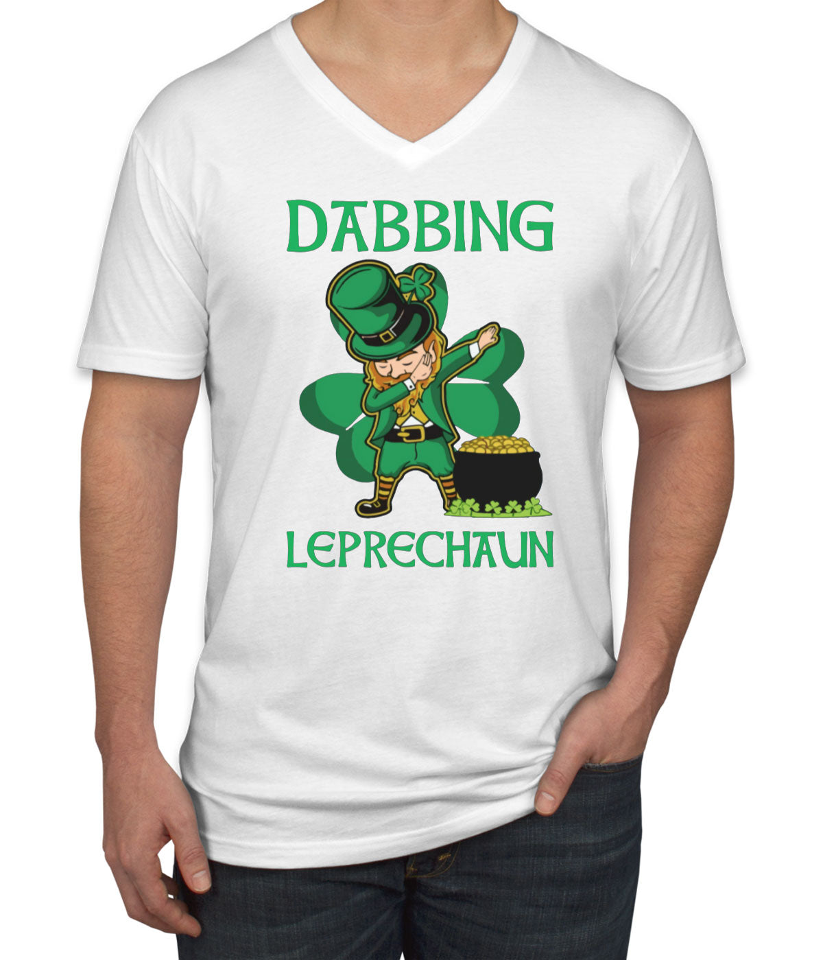 Dabbing Leprechaun St. Patrick's Day Men's V Neck T-shirt