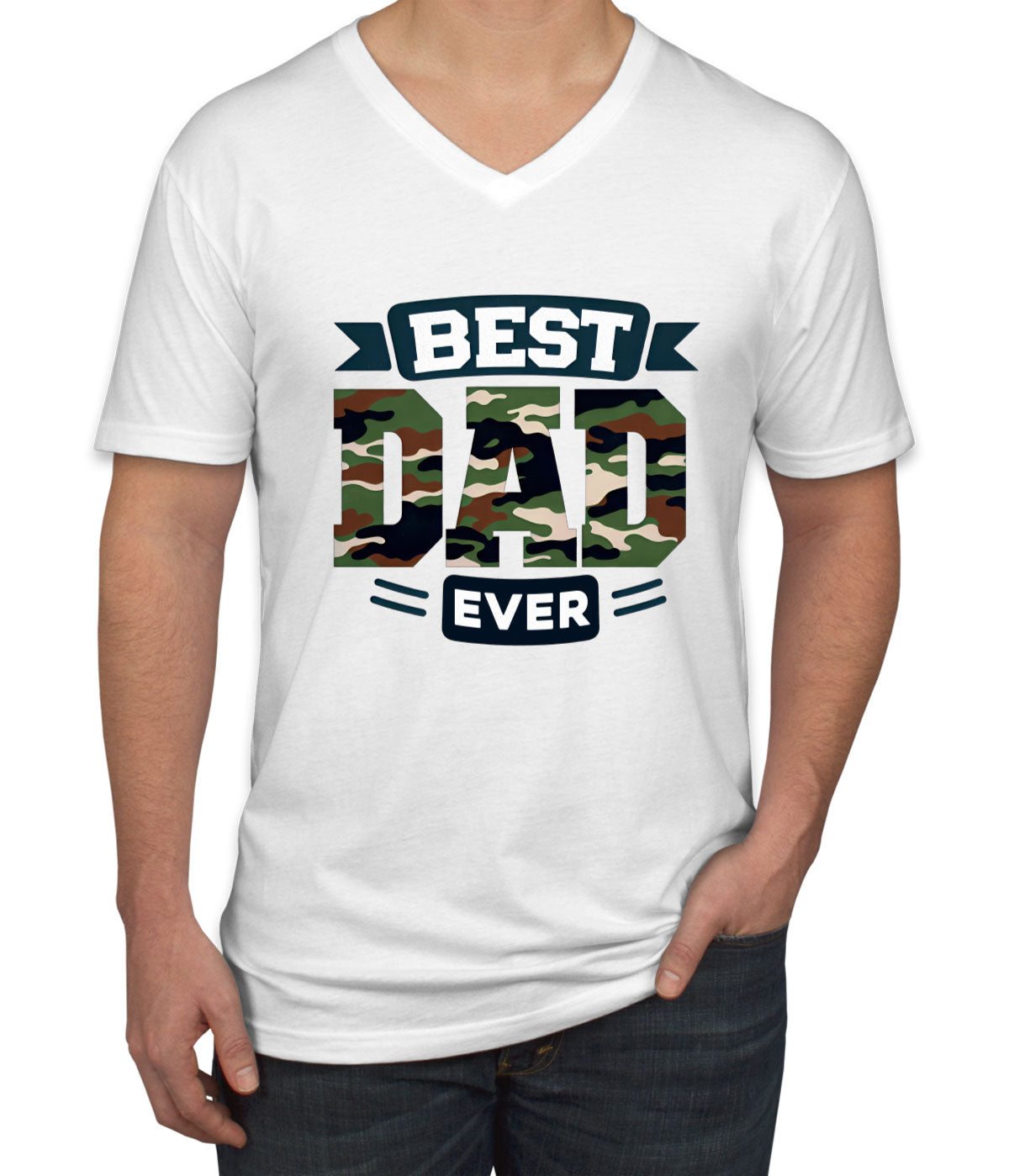 Best Dad Ever Camo Hunting Father's Day Men's V Neck T-shirt