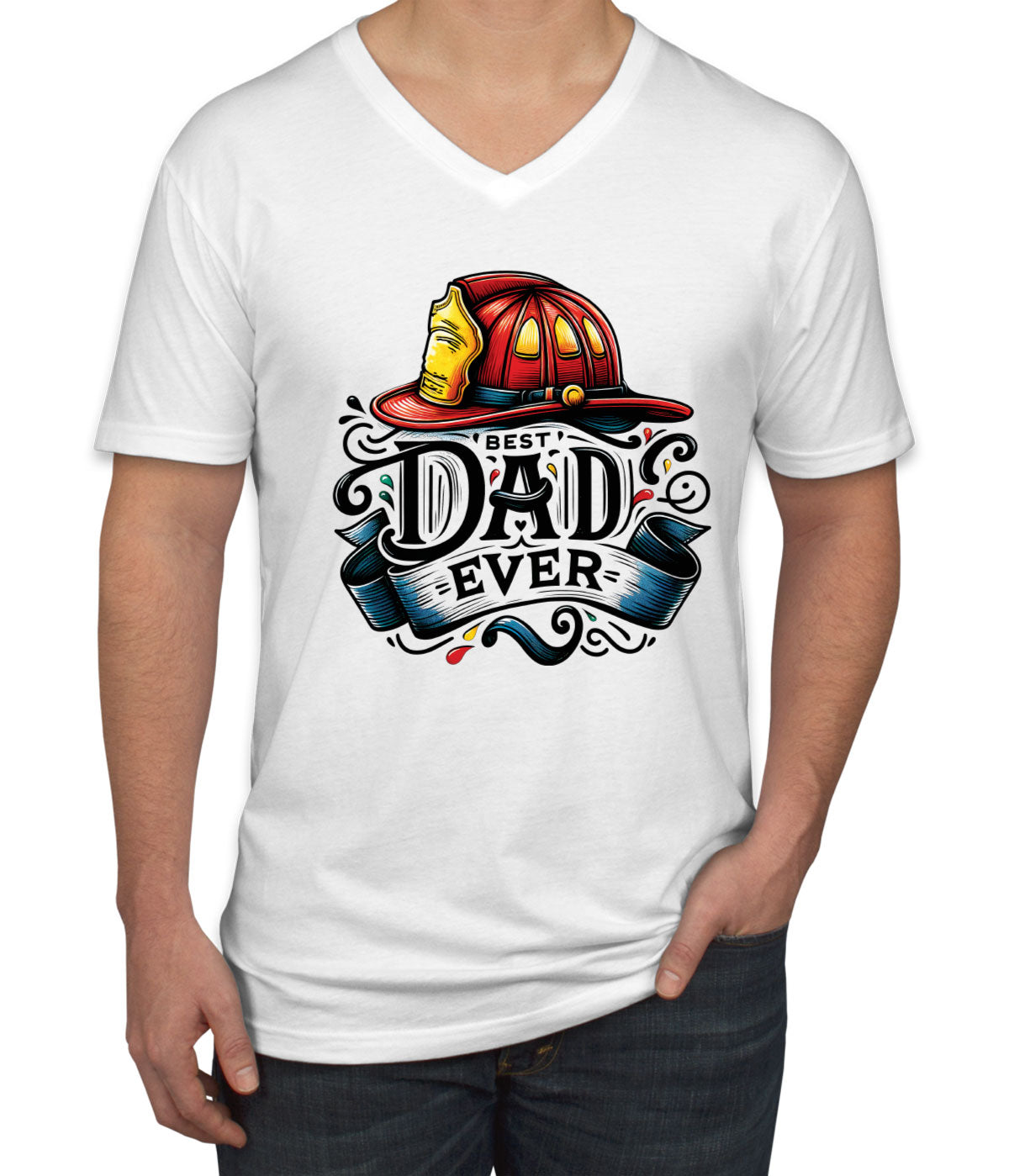 Best Dad Ever Firefighter Fireman Father's Day Men's V Neck T-shirt