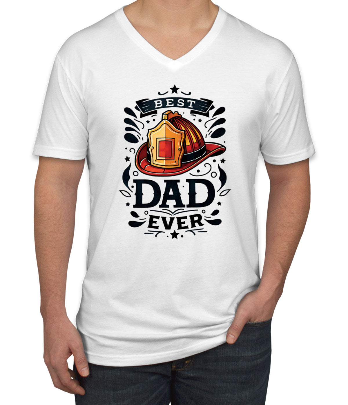Best Dad Ever Firefighter Fireman Father's Day Men's V Neck T-shirt