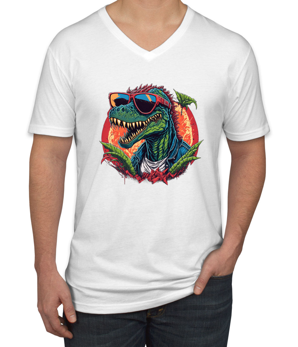 Colorful Dinosaur  Men's V Neck T-shirt