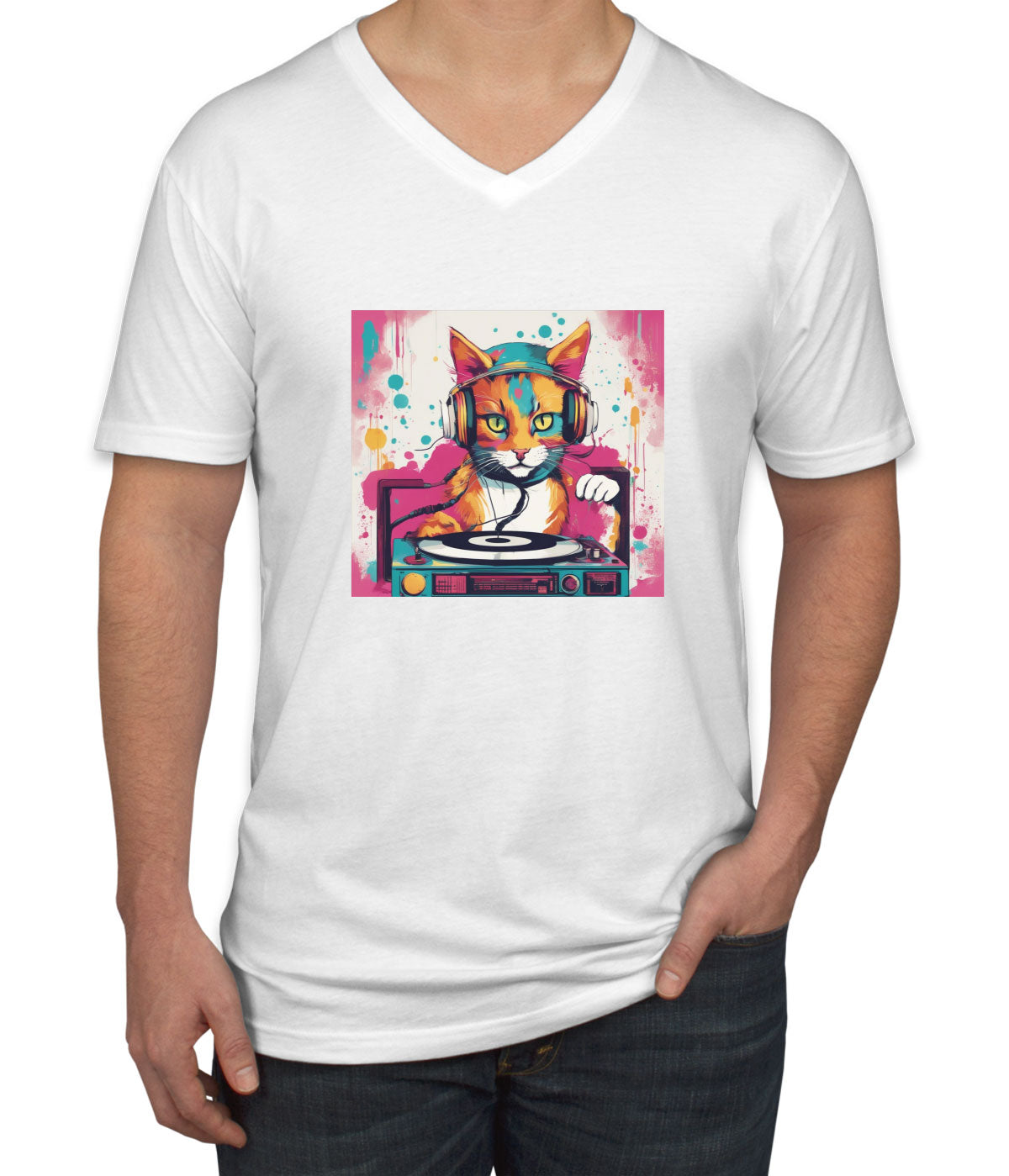 Dj Cat Men's V Neck T-shirt