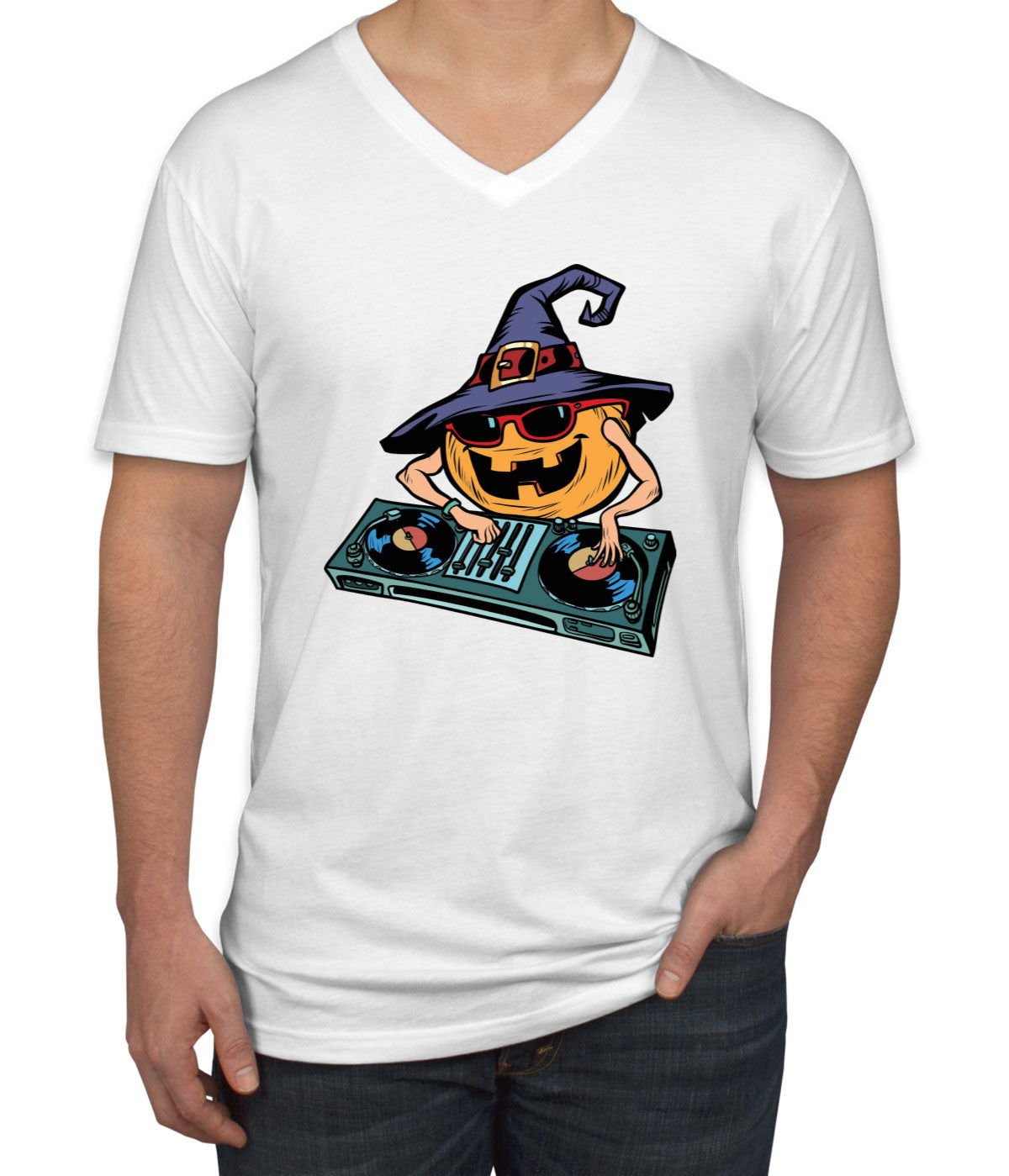 DJ Pumpkin Halloween Men's V Neck T-shirt