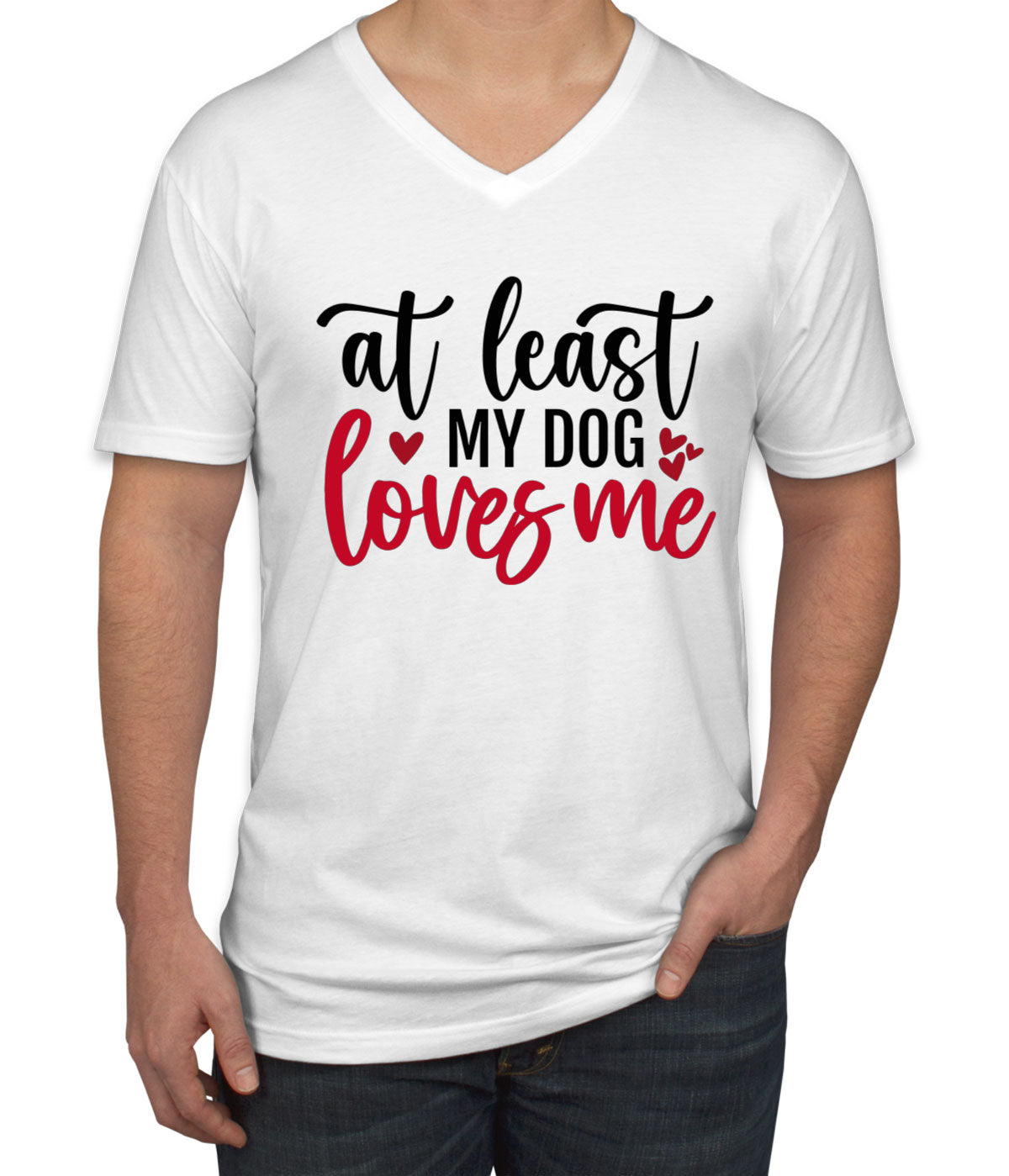 At Least My Dog Loves Me Men's V Neck T-shirt