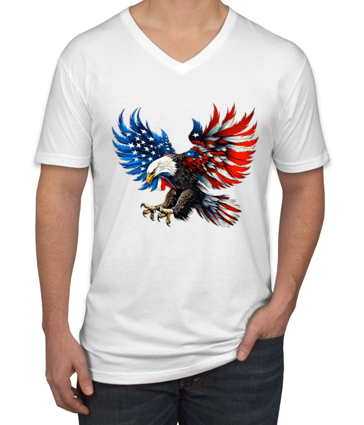 American Eagle Flag Independence Day Patriotic Men's V Neck T-shirt
