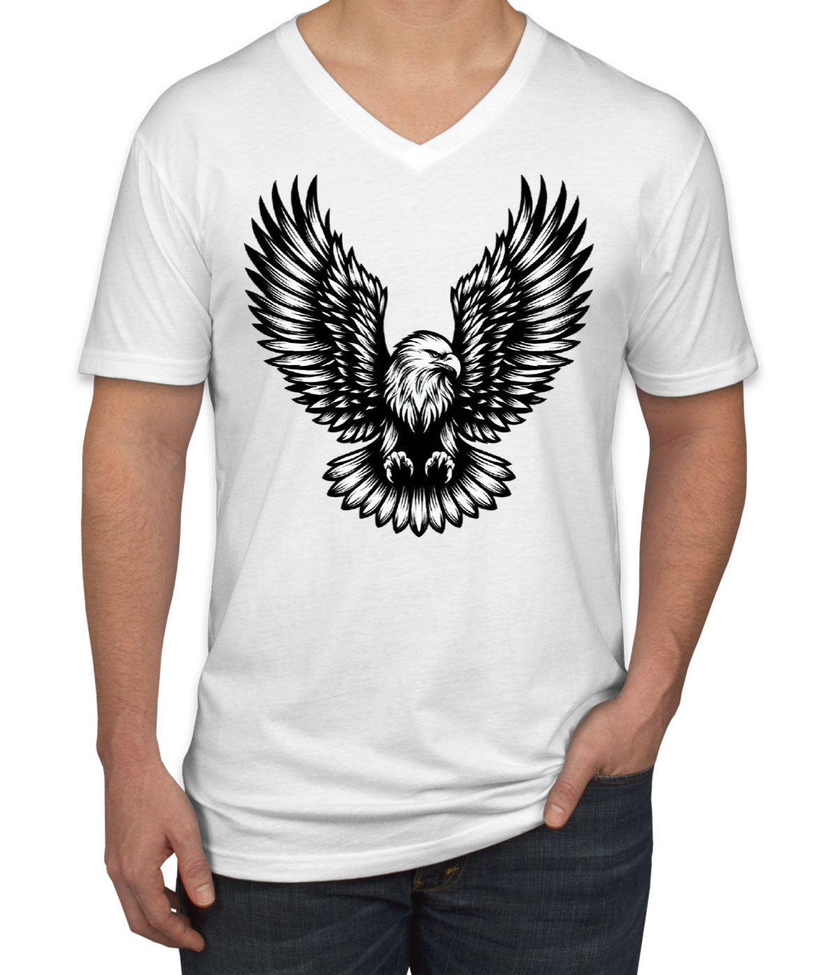 Eagle White And Black Men's V Neck T-shirt