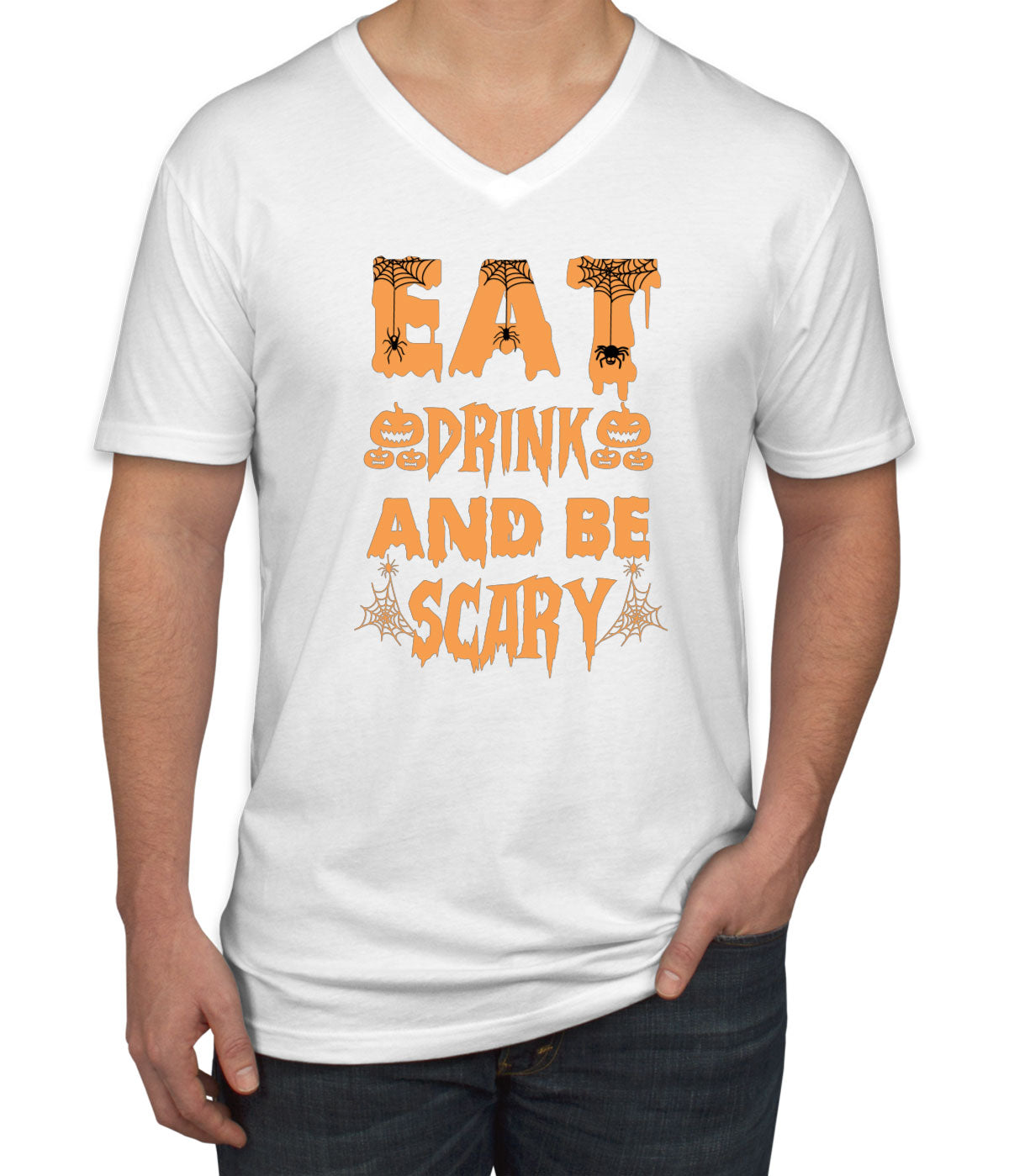 Eat Drink And Be Scary Halloween Men's V Neck T-shirt