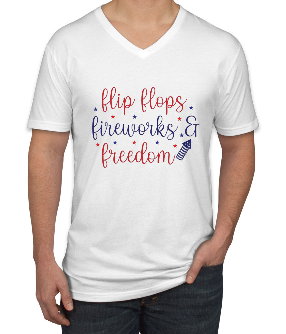 Flip Flops Fireworks And Freedom Patriotic Men's V Neck T-shirt