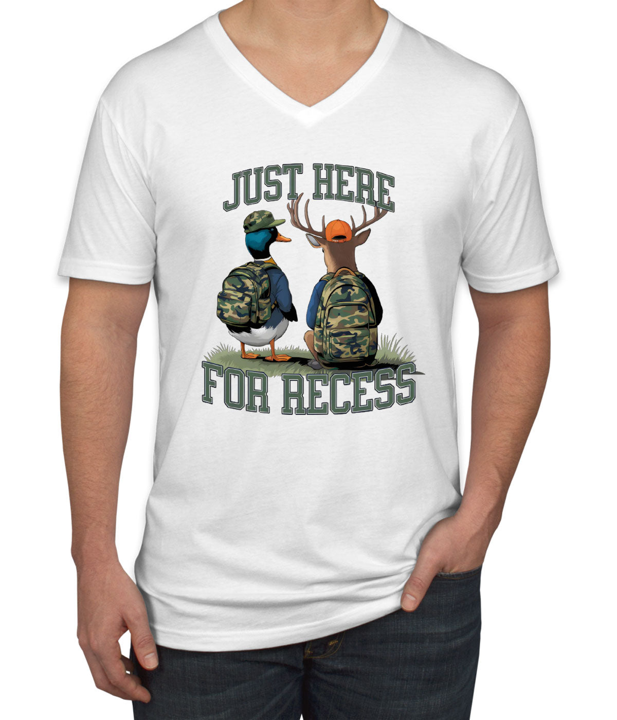Just Here For Recess Duck And Deer Hunting Men's V Neck T-shirt