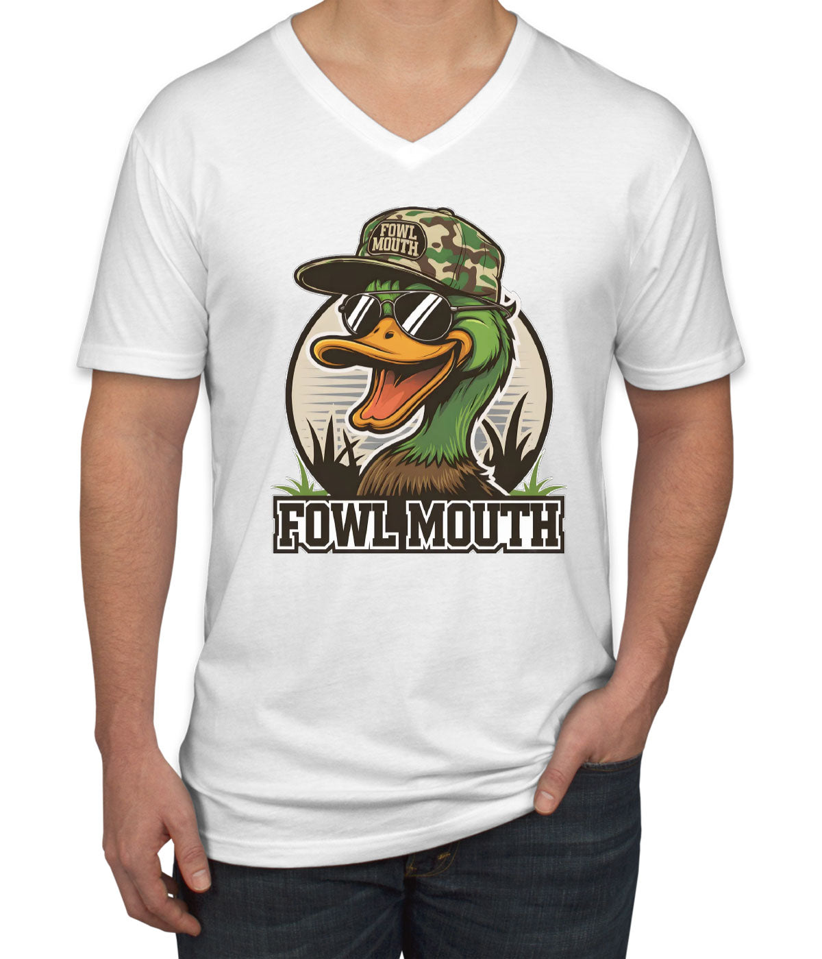 Fowl Mouth Duck Hunting Men's V Neck T-shirt
