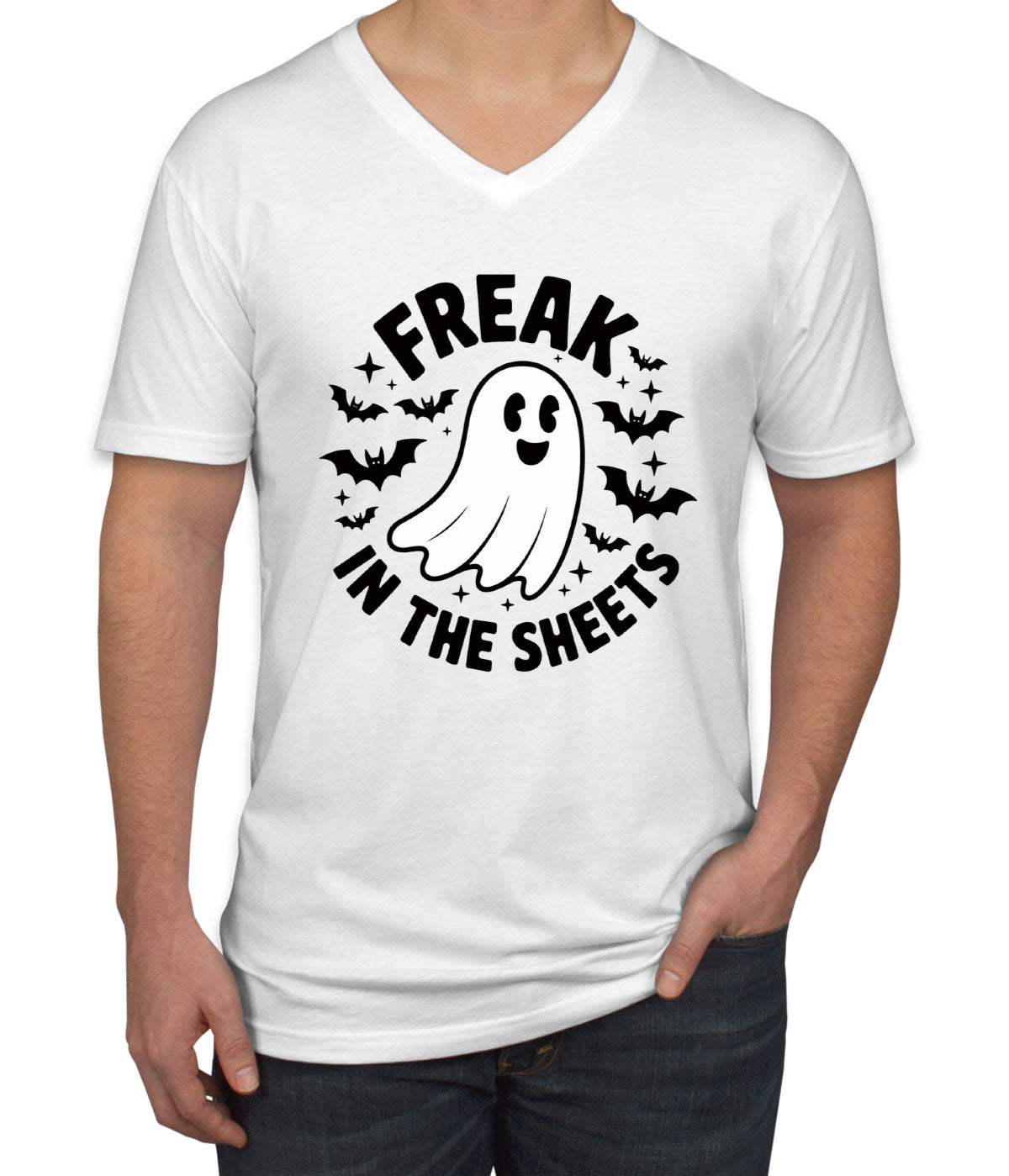 Freak In The Sheets Halloween Men's V Neck T-shirt