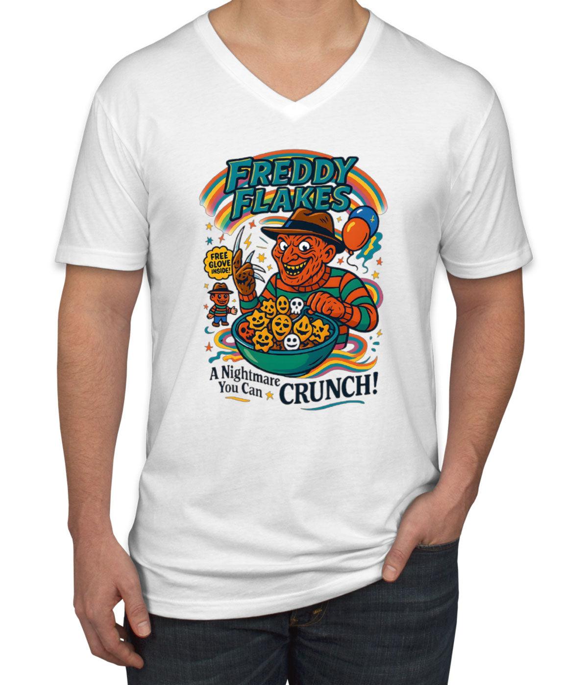 Freddy Flakes Halloween  Men's V Neck T-shirt