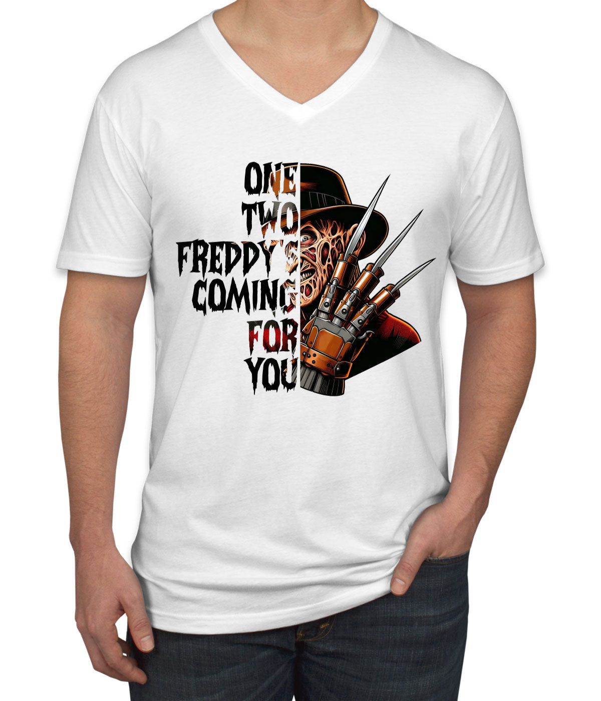 One Two Freddy's Coming For You Halloween Men's V Neck T-shirt