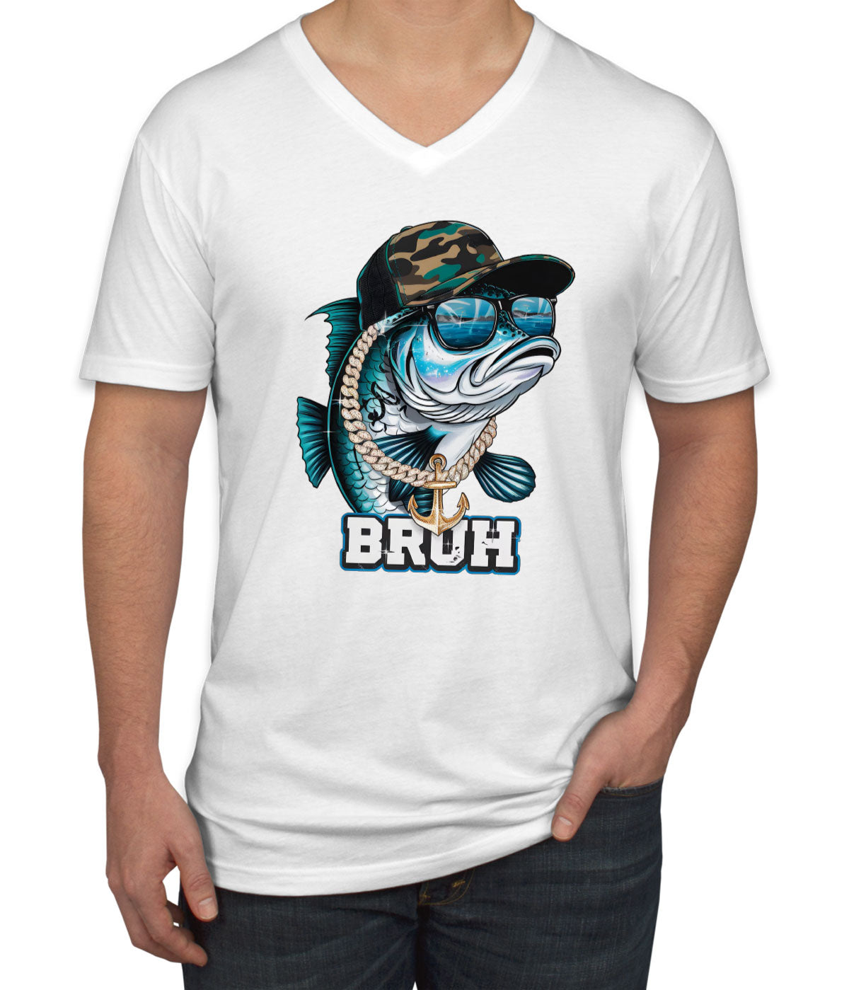 Funny Bass Fishing Men's V Neck T-shirt
