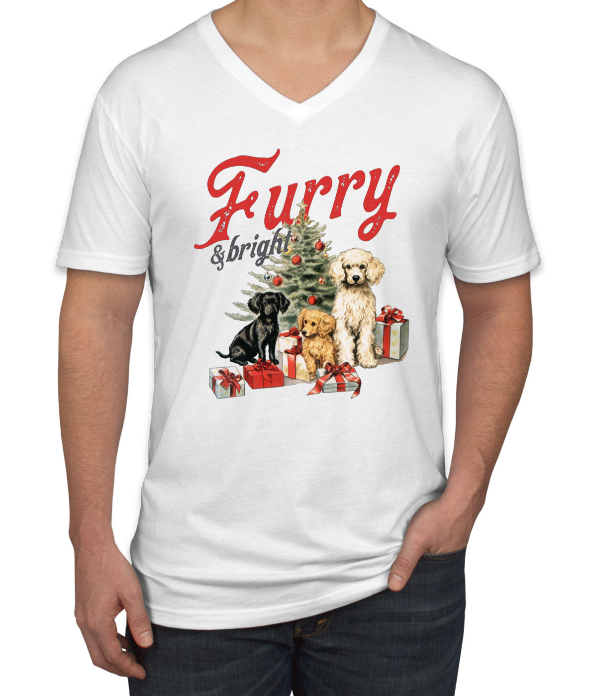 Furry And Bright Christmas Men's V Neck T-shirt