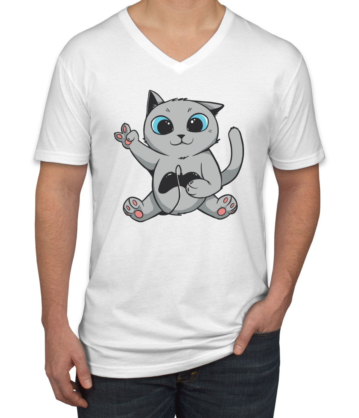 Gamer Cat Men's V Neck T-shirt