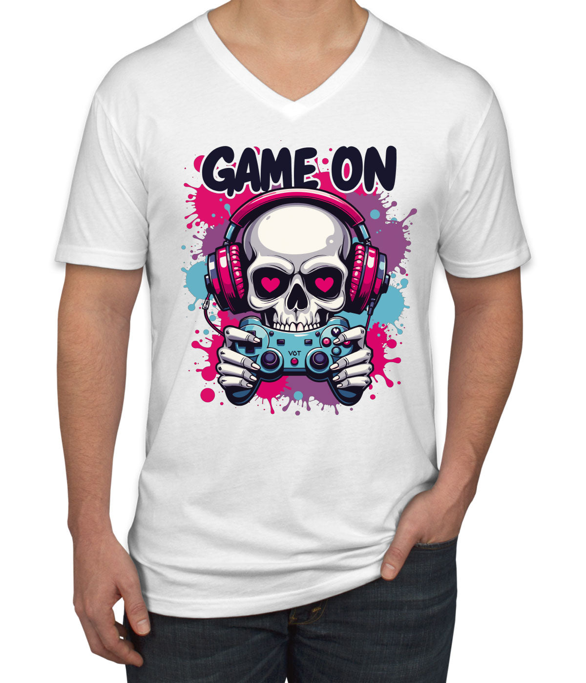 Game On Skull Men's V Neck T-shirt