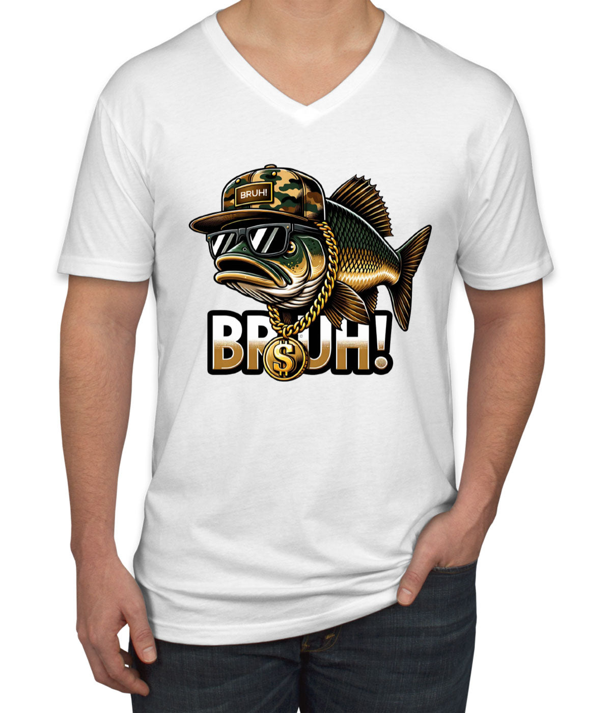Funny Bass Fishing Men's V Neck T-shirt