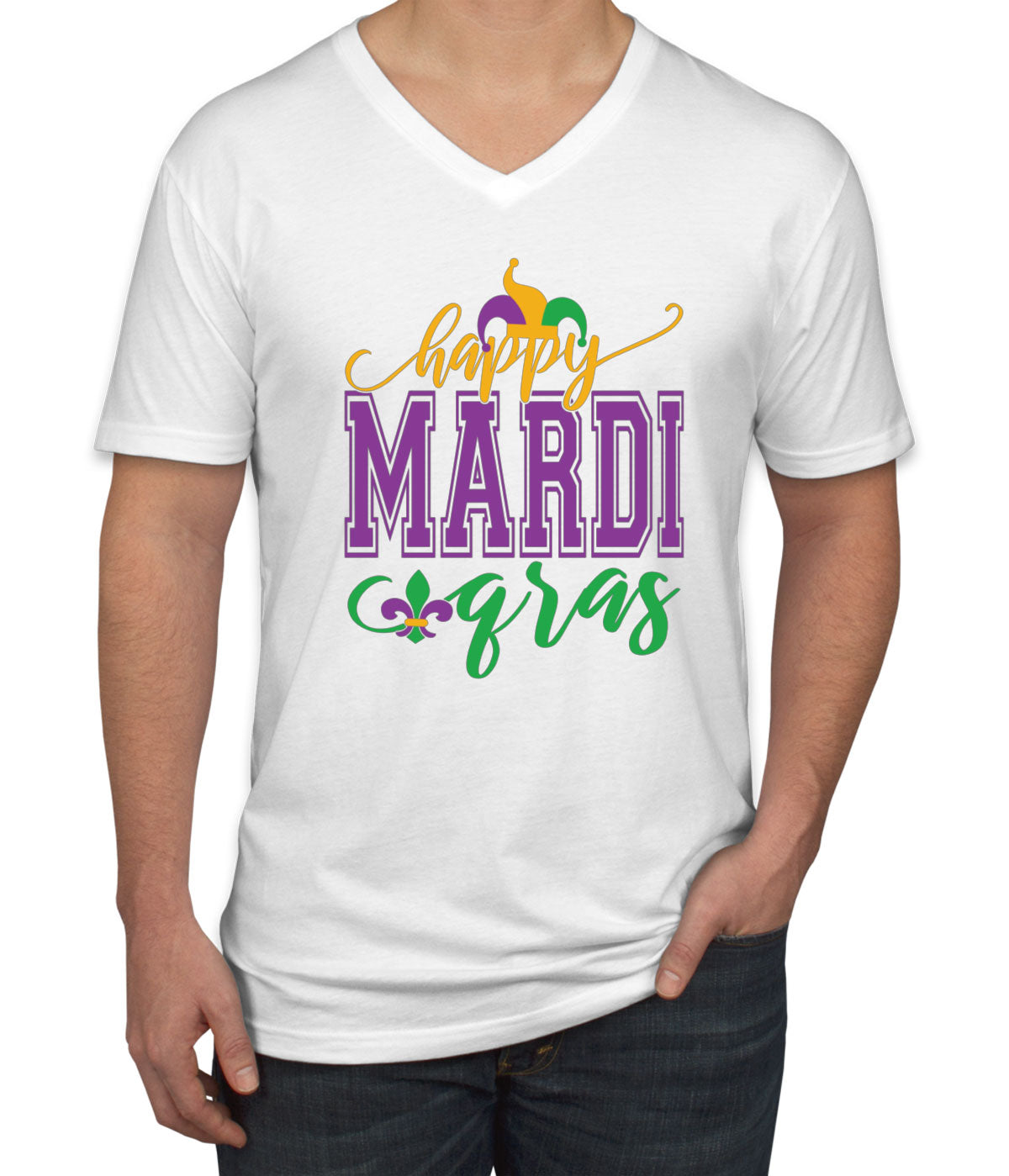 Happy Mardi Gras Men's V Neck T-shirt