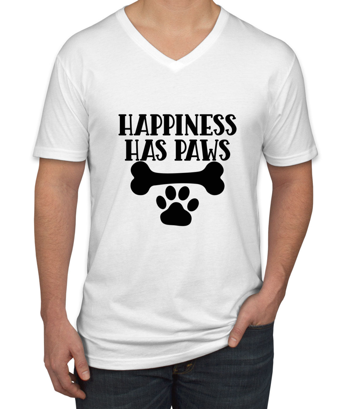 Happiness Has Paws Dog Men's V Neck T-shirt