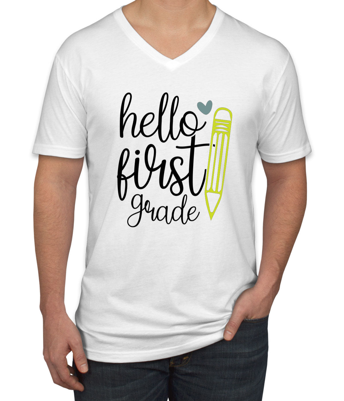 Hello First Grade Teacher Men's V Neck T-shirt