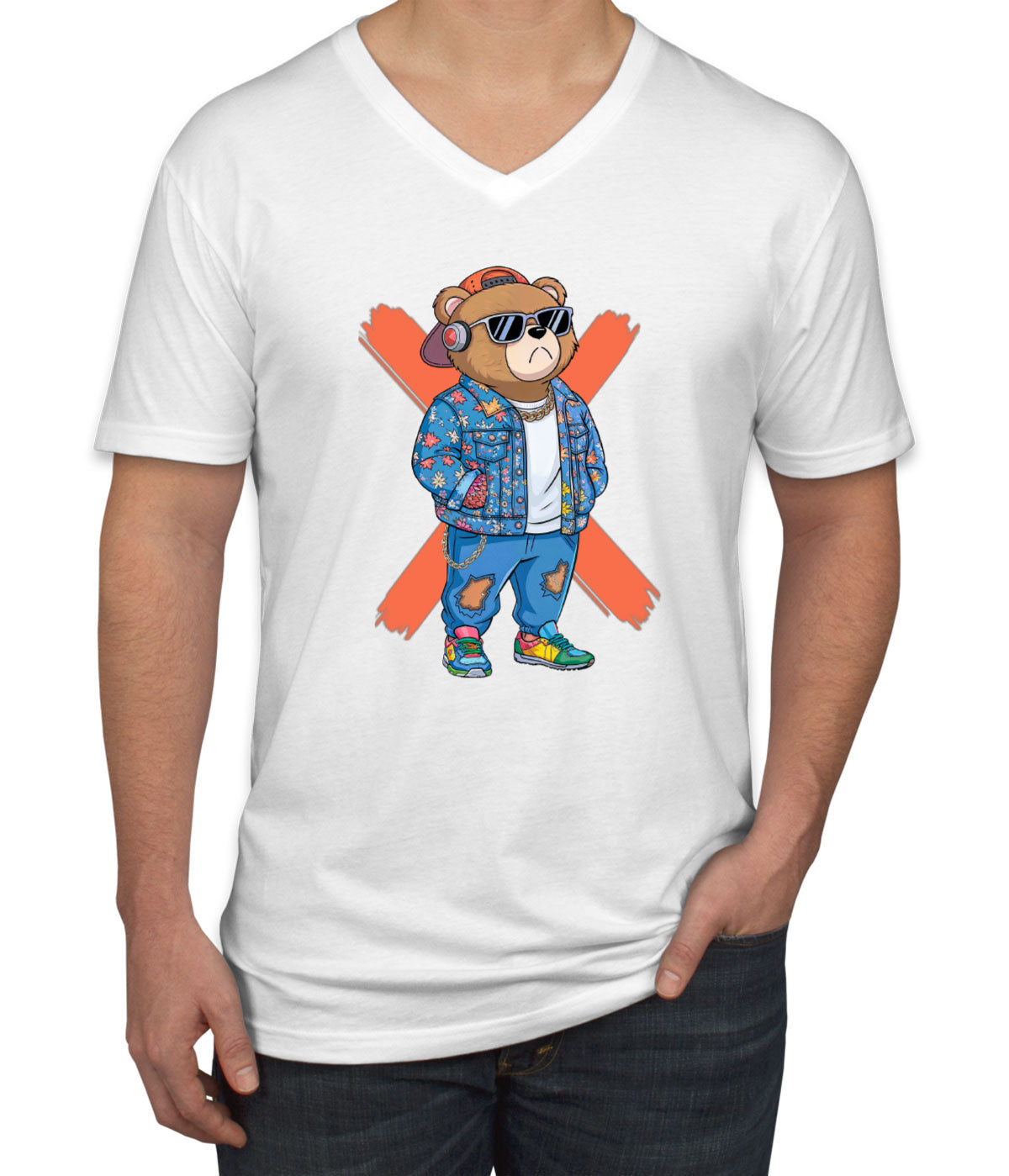 Hipster Teddy Bear Men's V Neck T-shirt