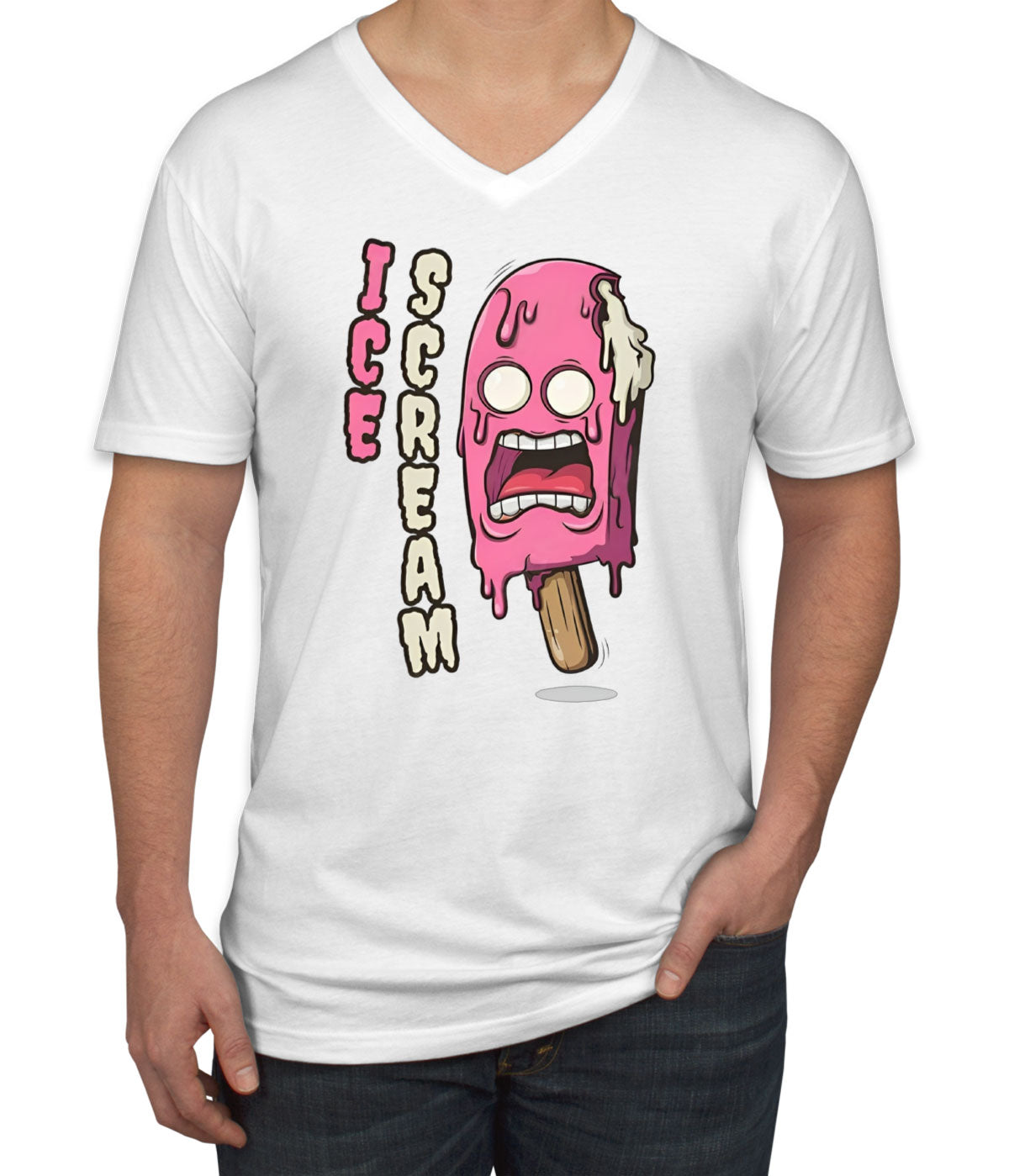 Ice Scream Cartoon Men's V Neck T-shirt