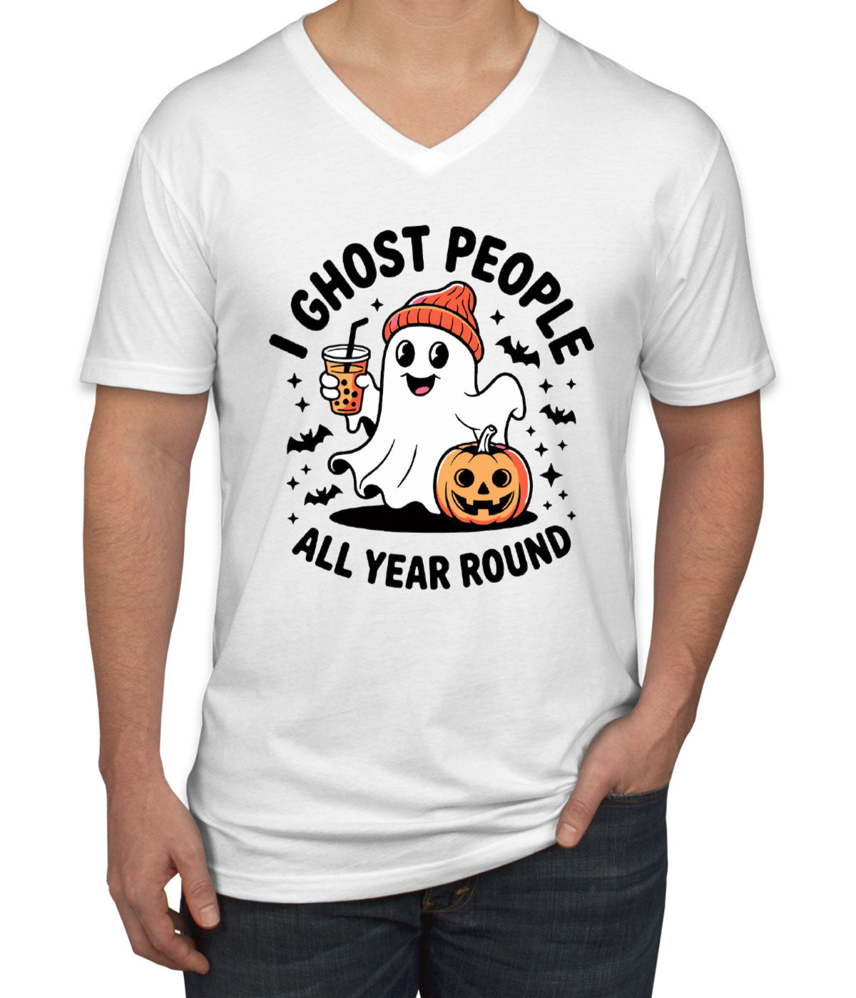 I Ghost People All Year Round Halloween Men's V Neck T-shirt