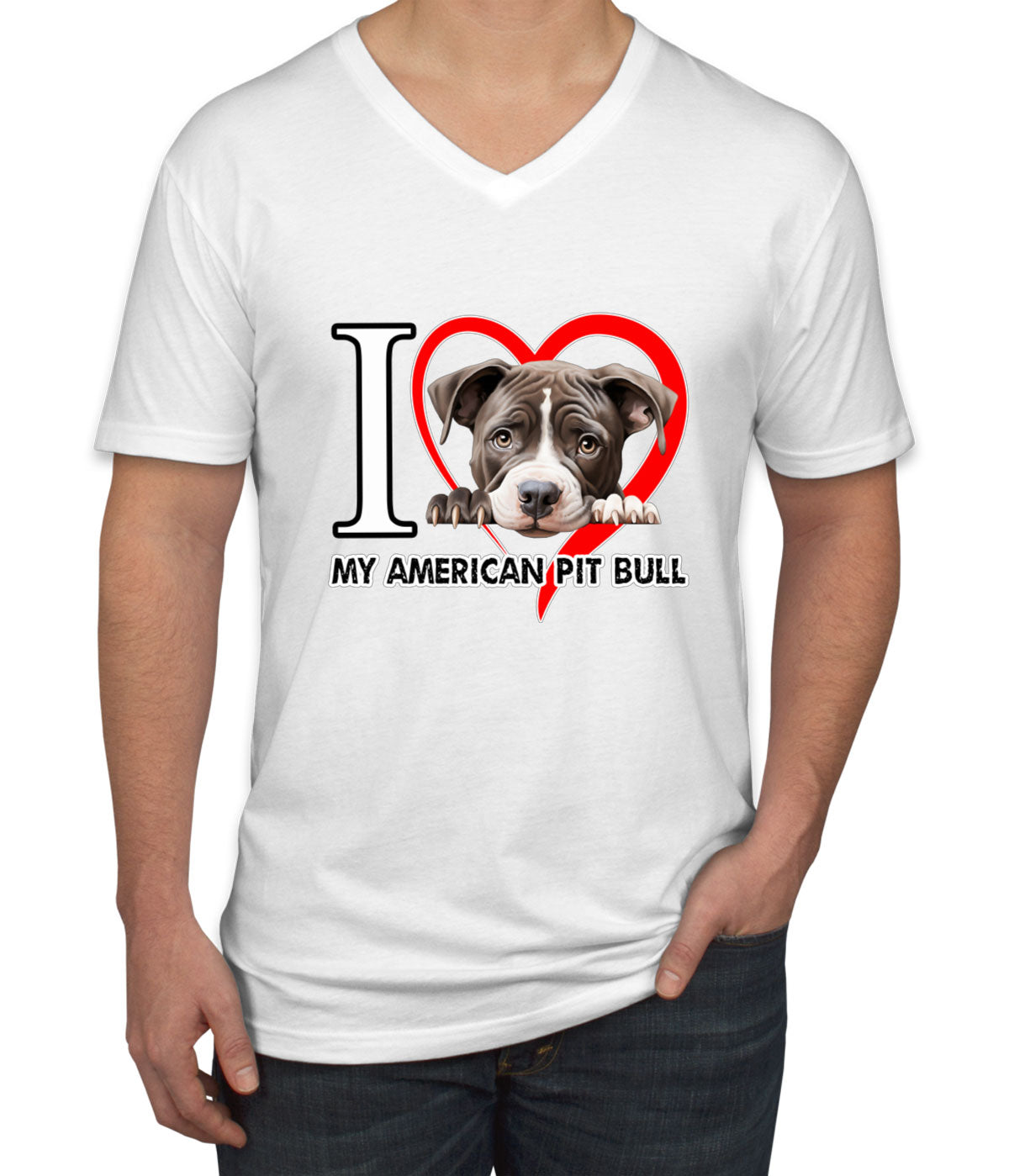 I Love My American Pitpull Dog Men's V Neck T-shirt