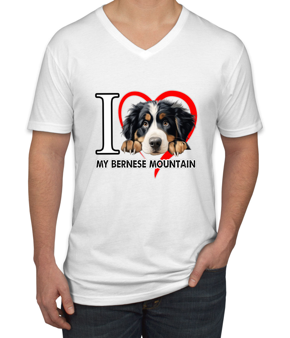 I Love My Bernese Mountain Dog Men's V Neck T-shirt