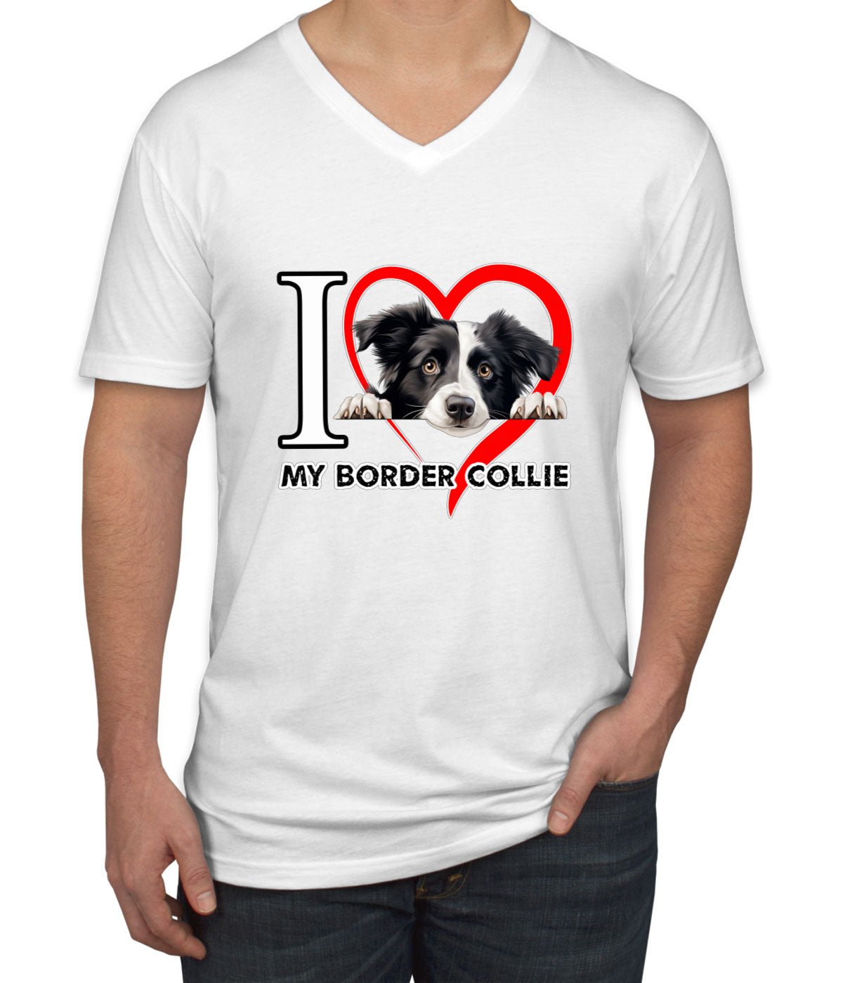 I Love My Border Collie Dog Men's V Neck T-shirt