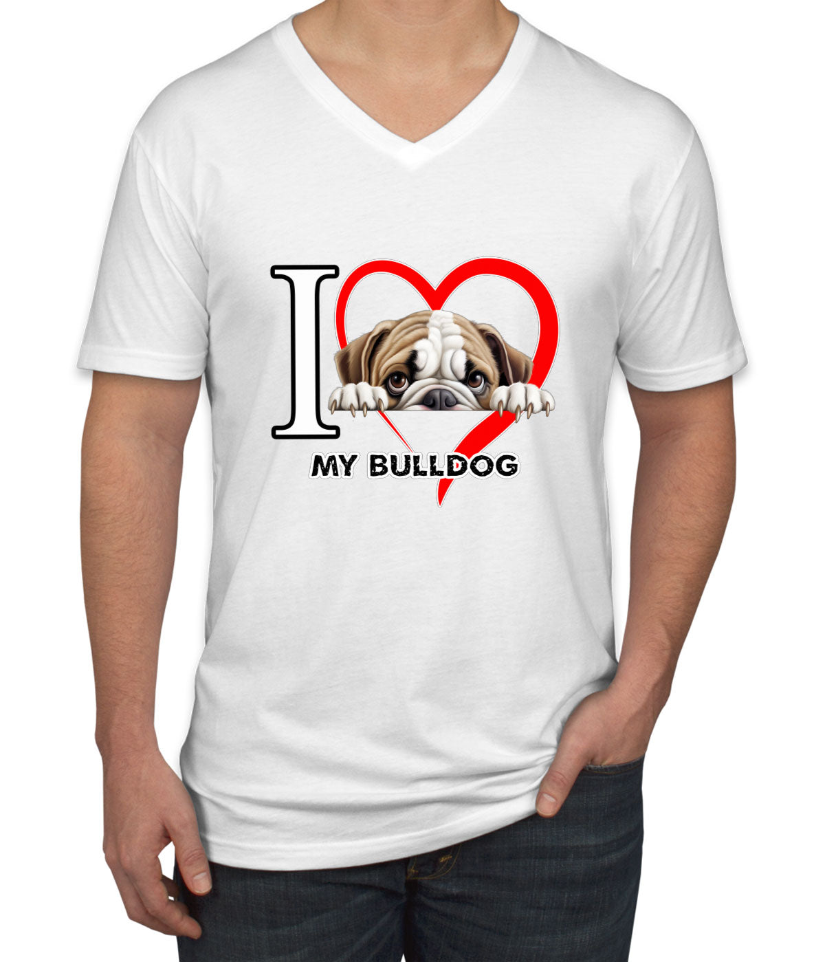 I Love My Bulldog Dog Men's V Neck T-shirt