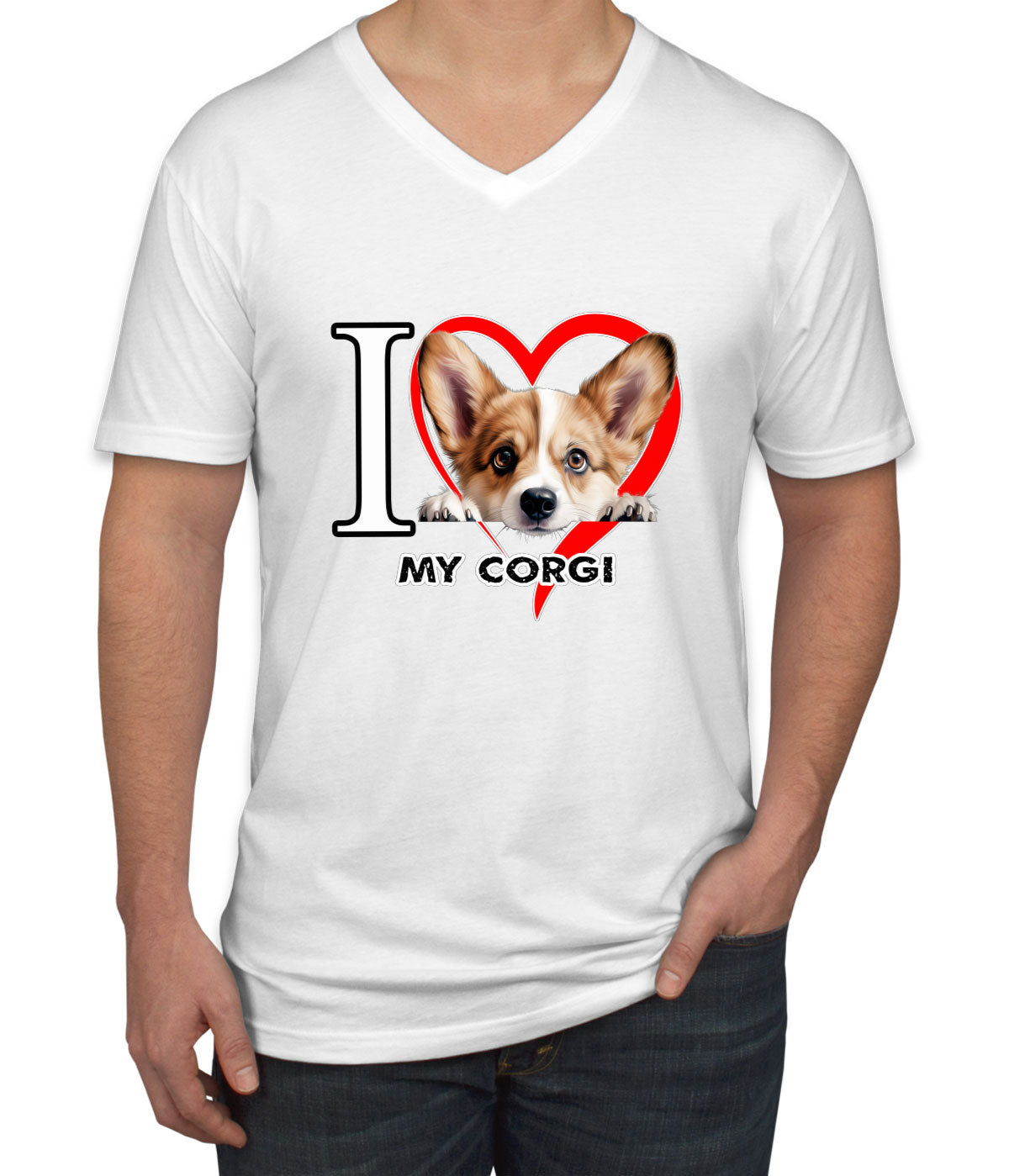 I Love My Corgi Dog Men's V Neck T-shirt