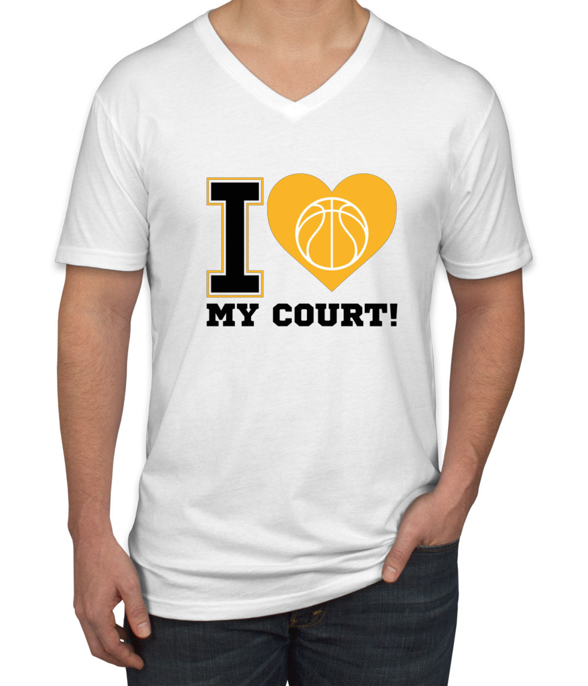 I Love My Court Basketball Men's V Neck T-shirt