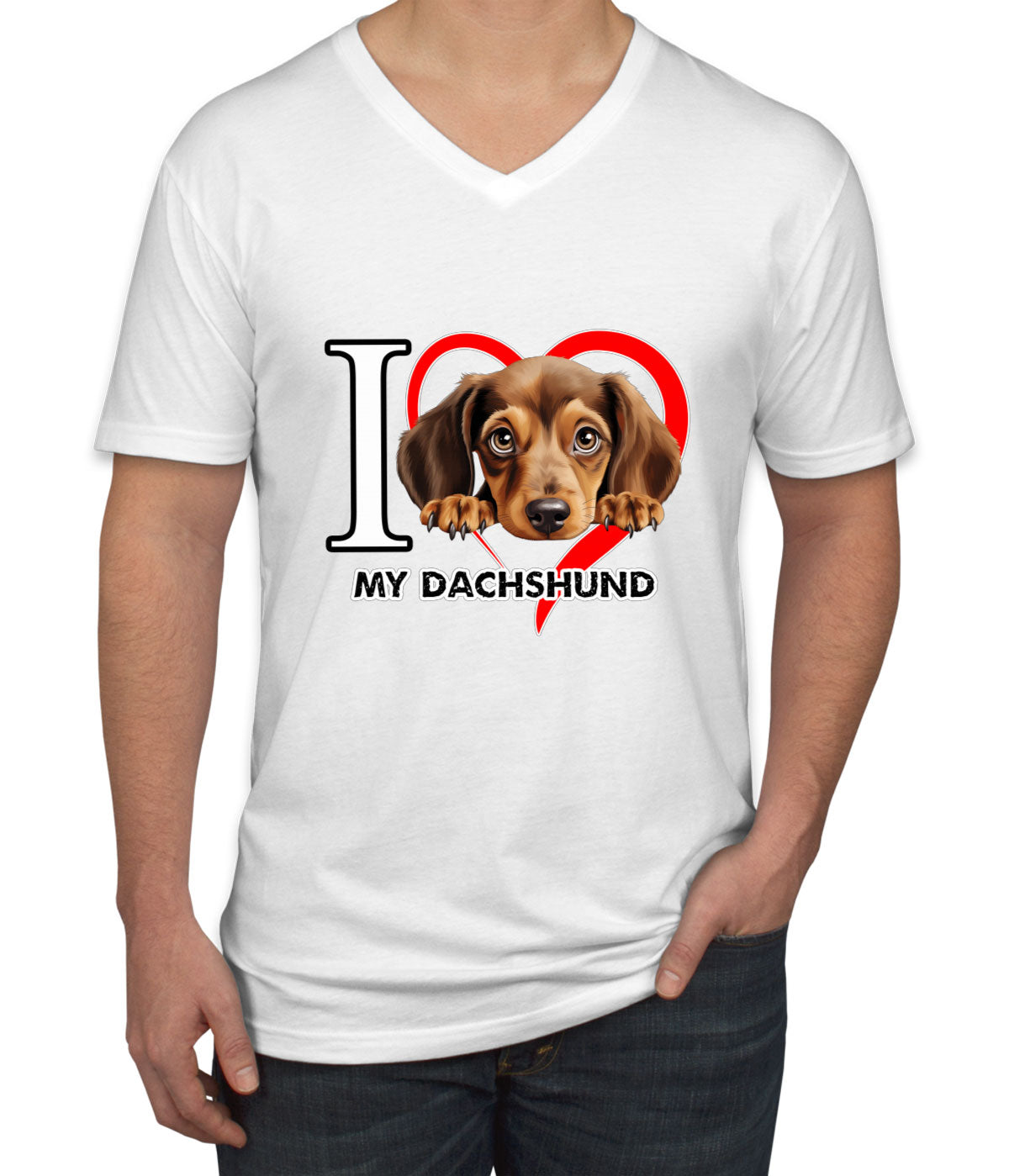 I Love My Dachshund Dog Men's V Neck T-shirt