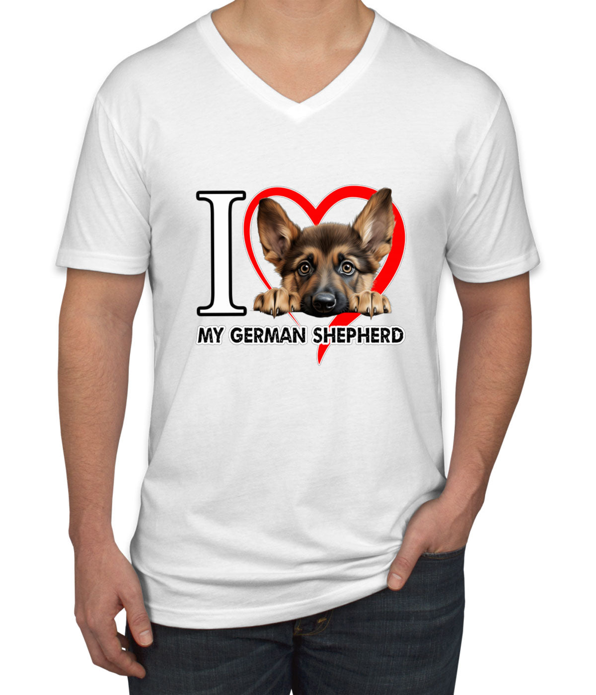 I Love My German Shepherd Dog Men's V Neck T-shirt