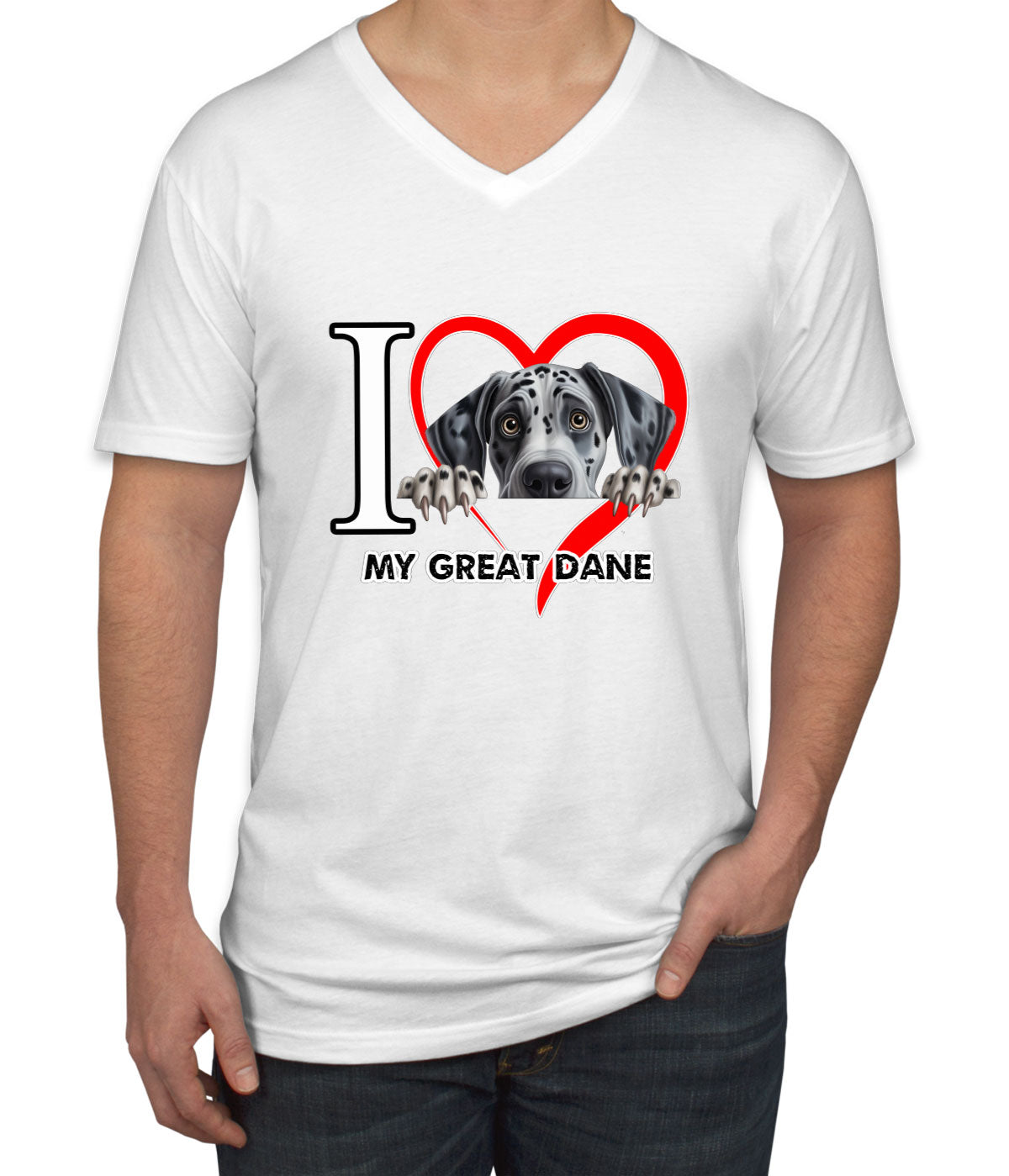 I Love My Great Dane Dog Men's V Neck T-shirt