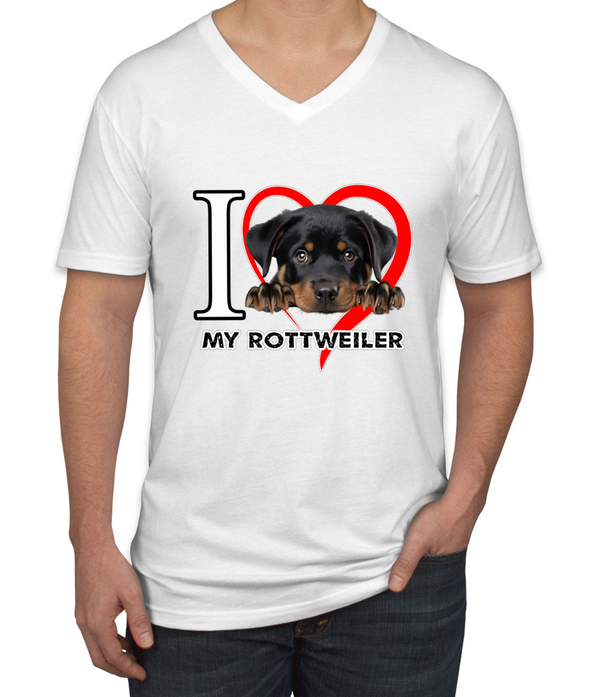 I Love My Rottweiler Dog Men's V Neck T-shirt