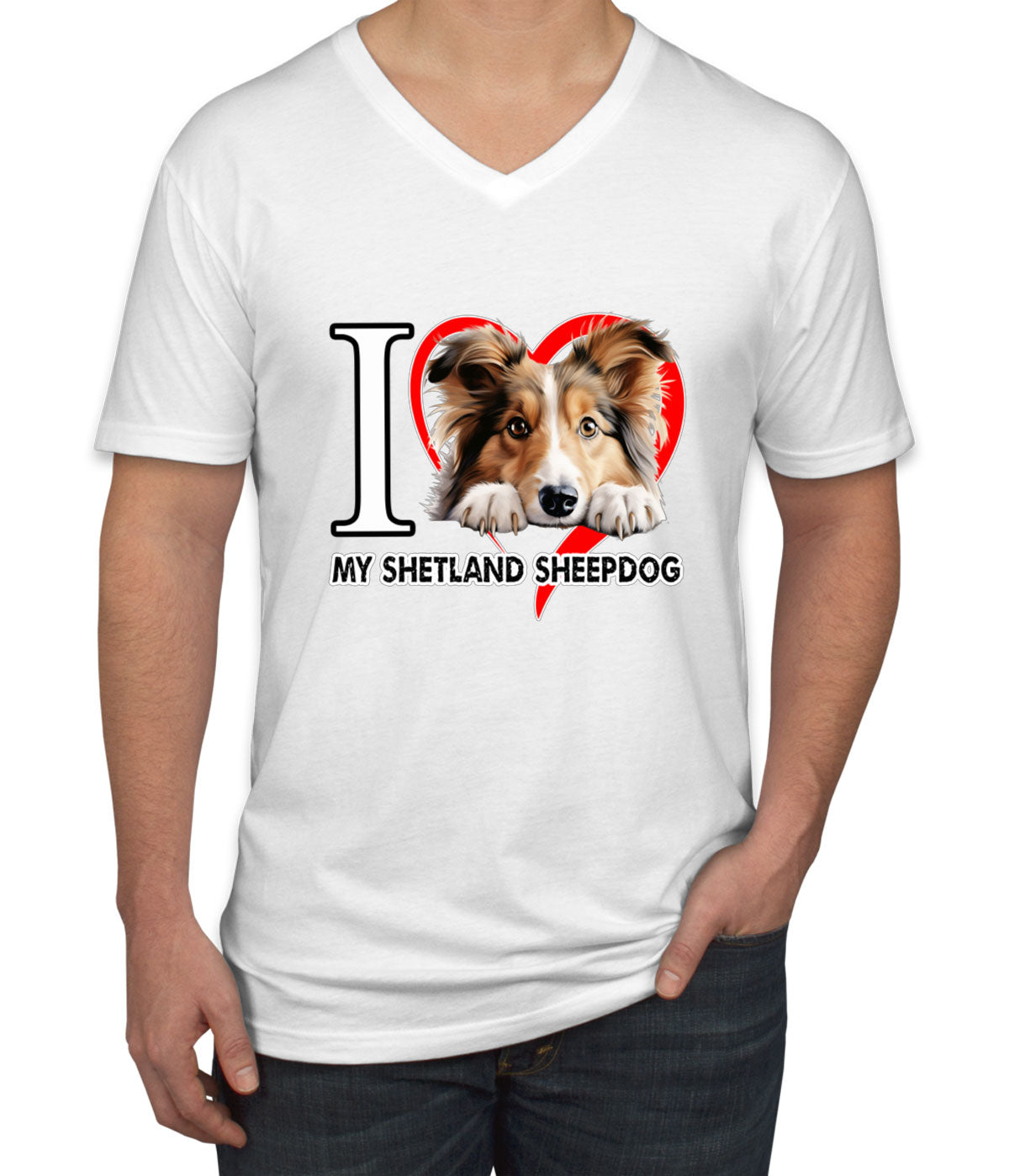 I Love My Shetland Sheepdog Dog Men's V Neck T-shirt