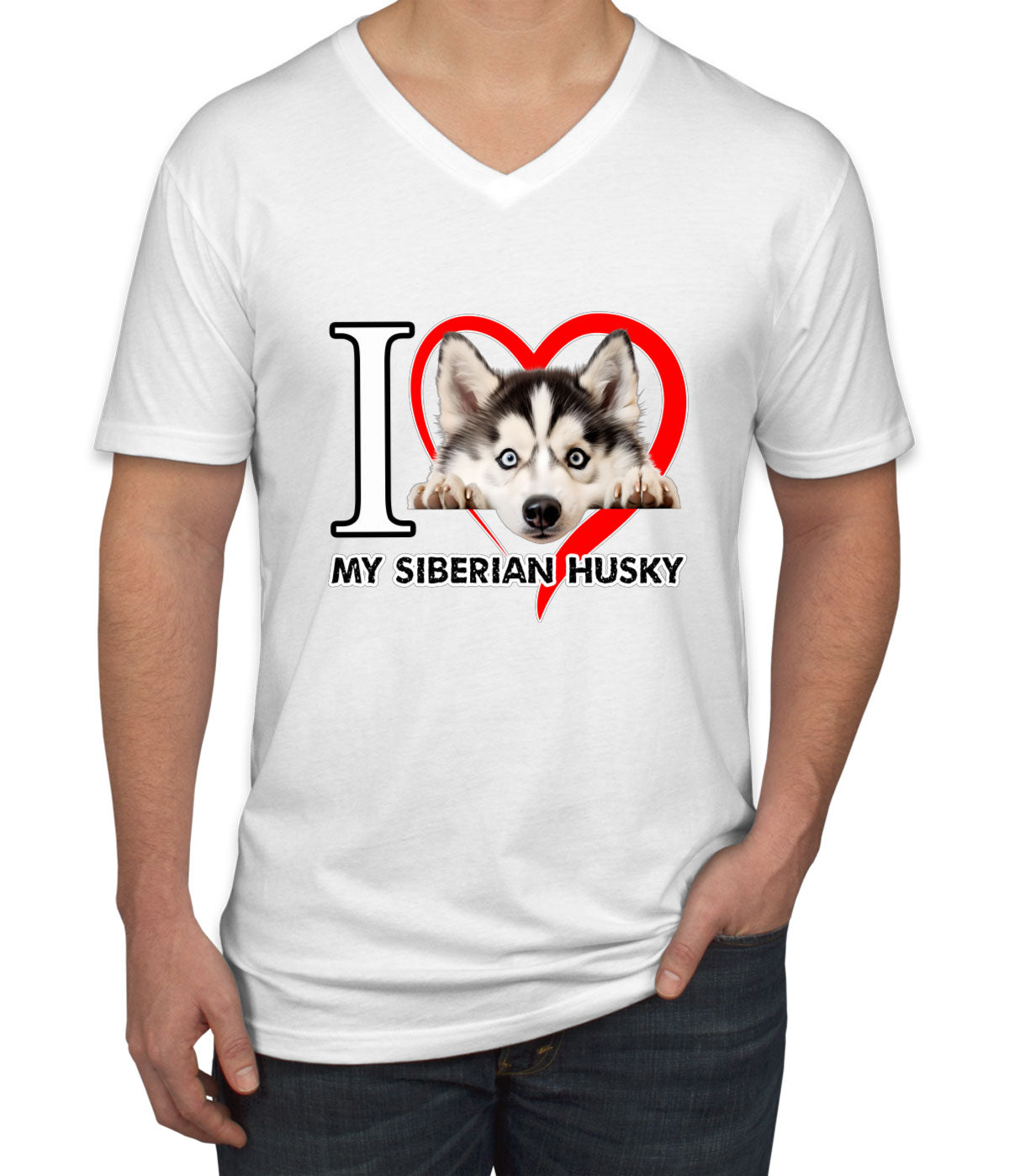 I Love My Siberian Husky Dog Men's V Neck T-shirt