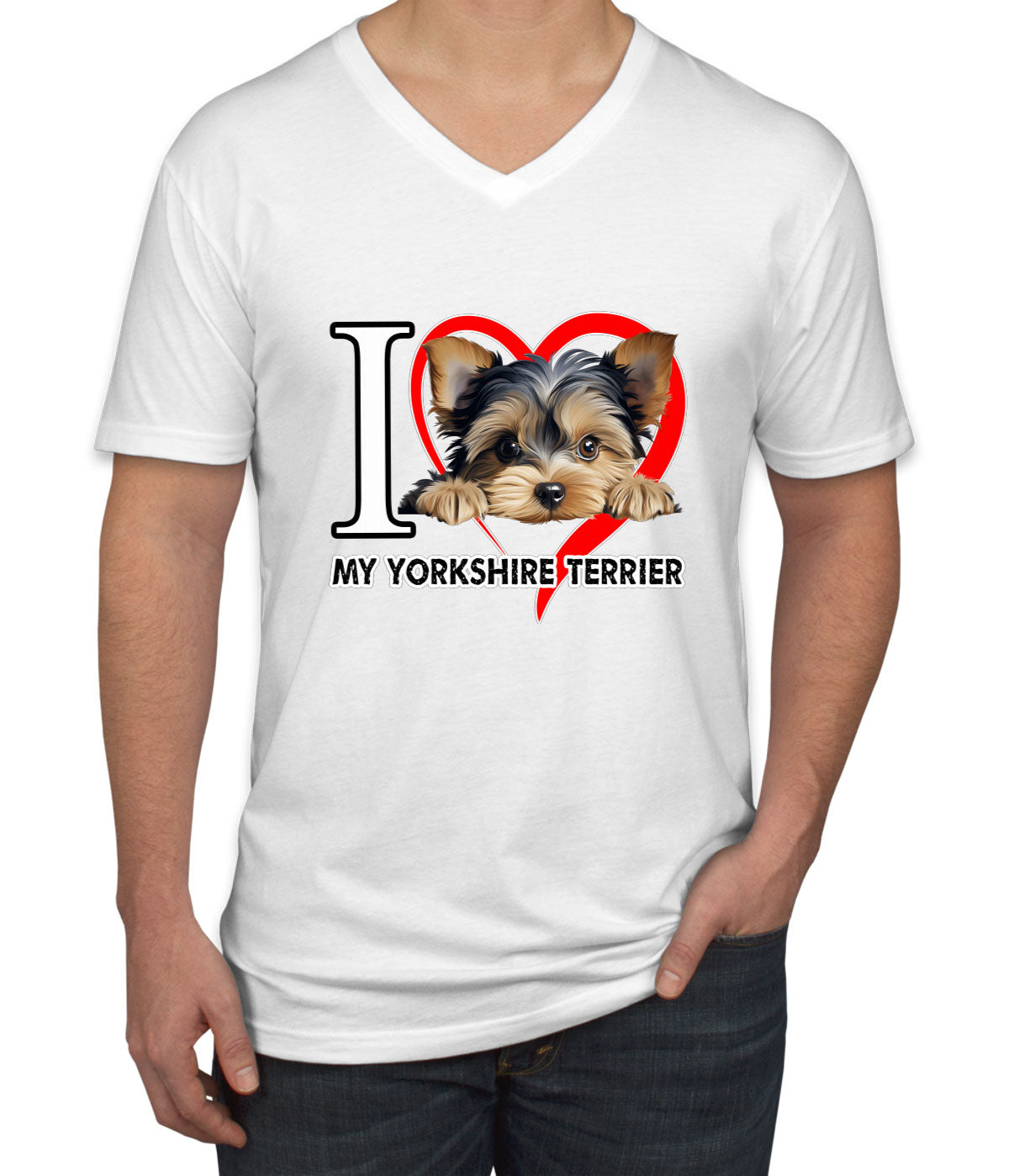 I Love My Yorkshire Terrier Dog  Men's V Neck T-shirt