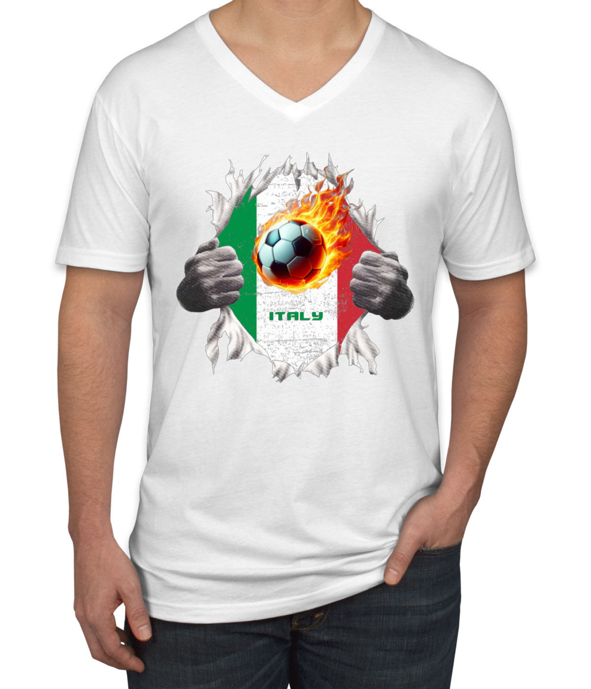 Italy Euro Cup Soccer Football Men's V Neck T-shirt