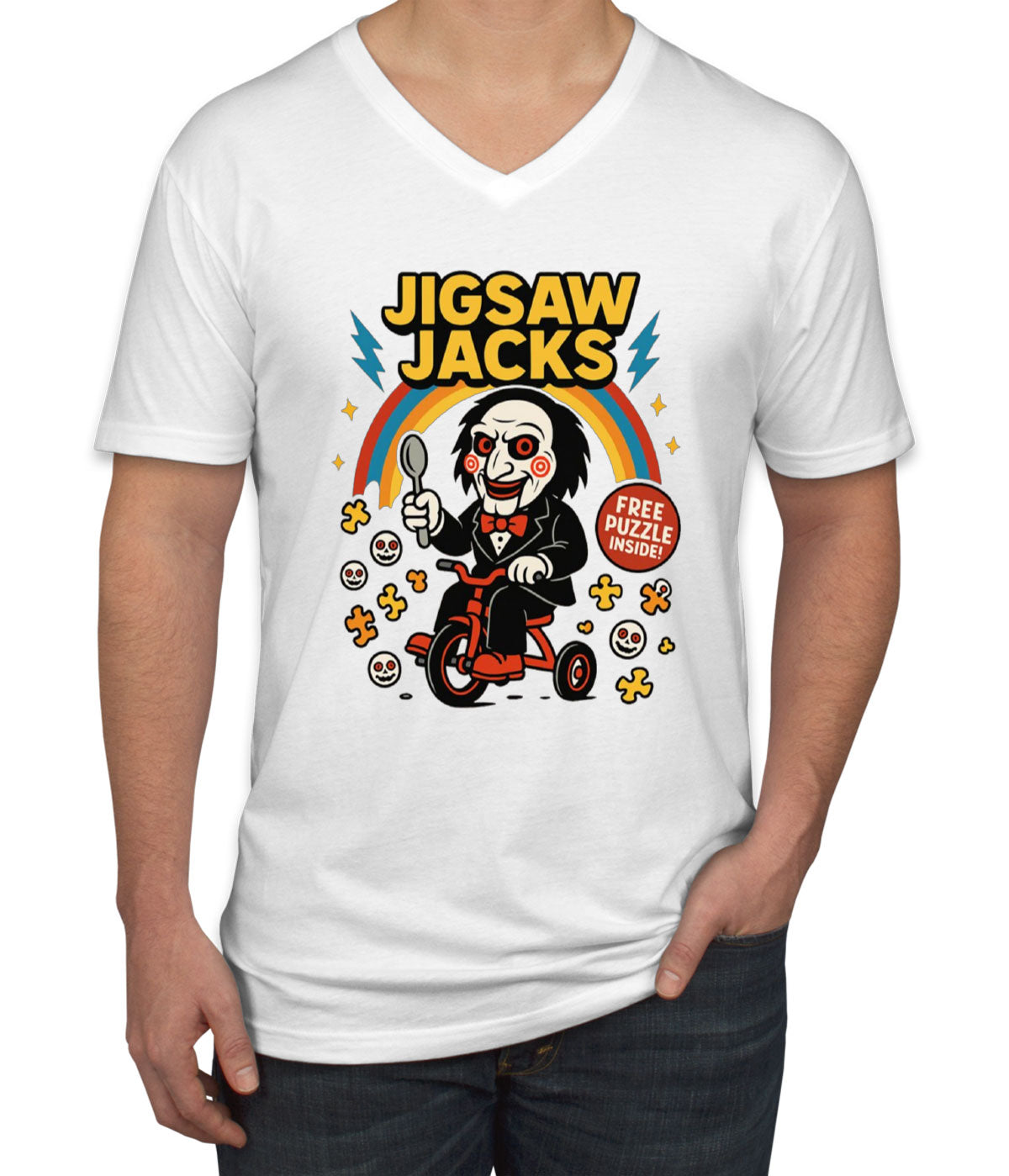 Jigsaw Jacks Halloween Men's V Neck T-shirt