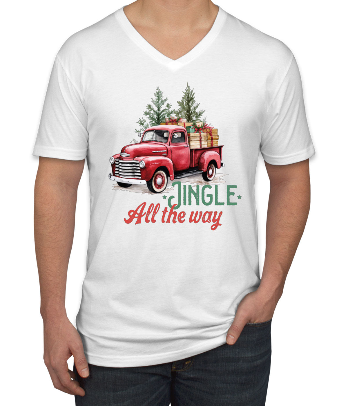 Jingle All the Way Christmas Men's V Neck T-shirt