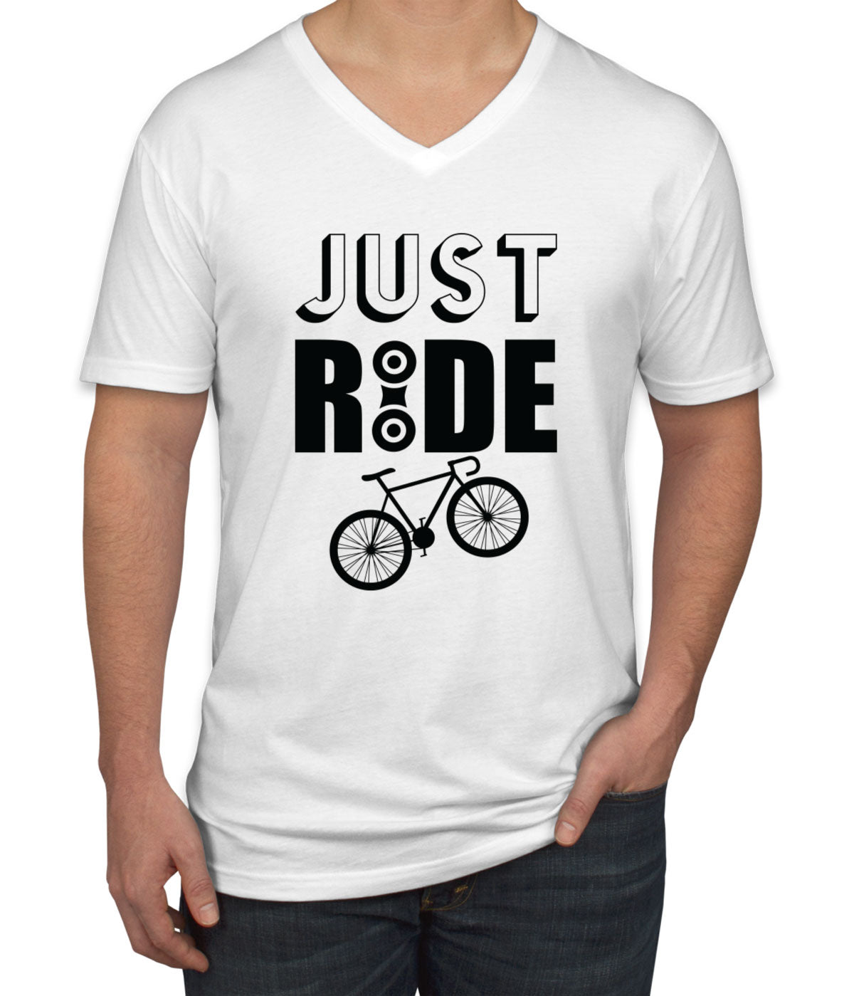 Just Ride Bicycle Cycling Men's V Neck T-shirt