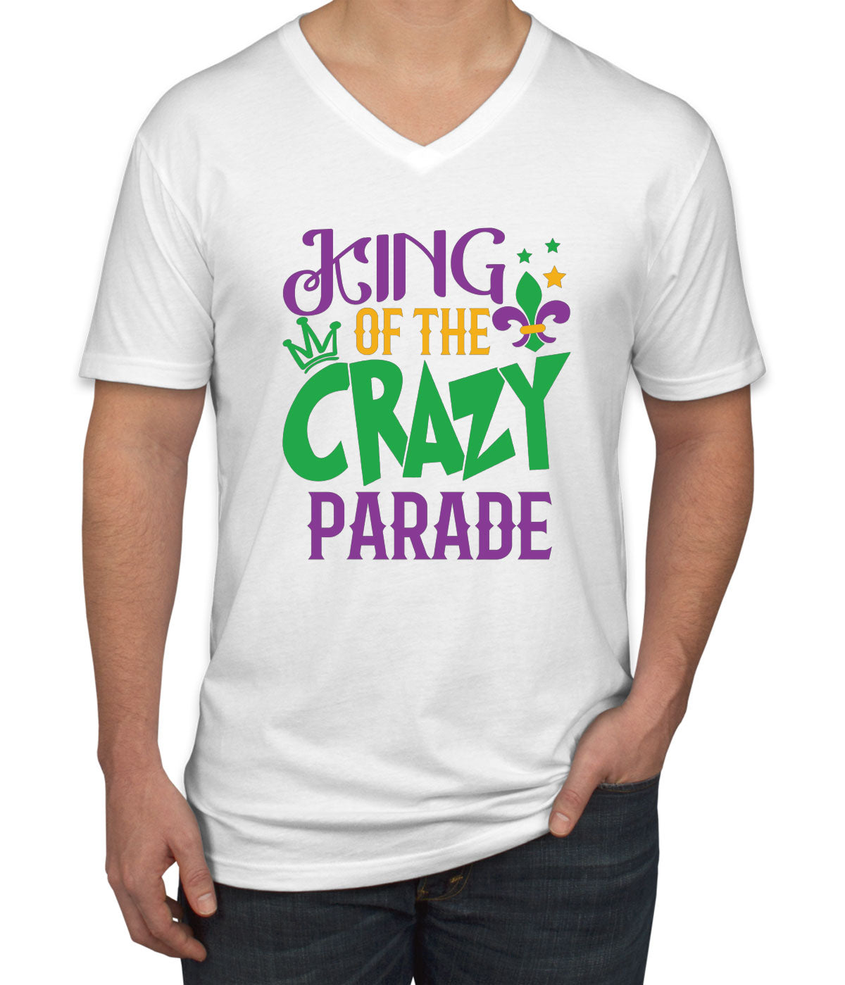 King Of The Crazy Parade Mardi Gras Men's V Neck T-shirt