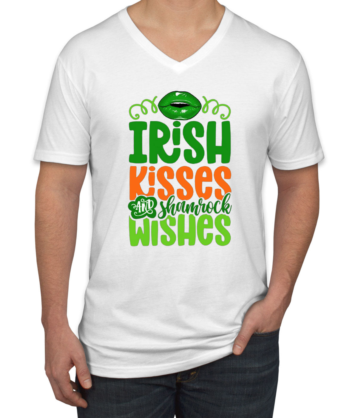 Irish Kisses And Shamrock Wishes St. Patrick's Day Men's V Neck T-shirt