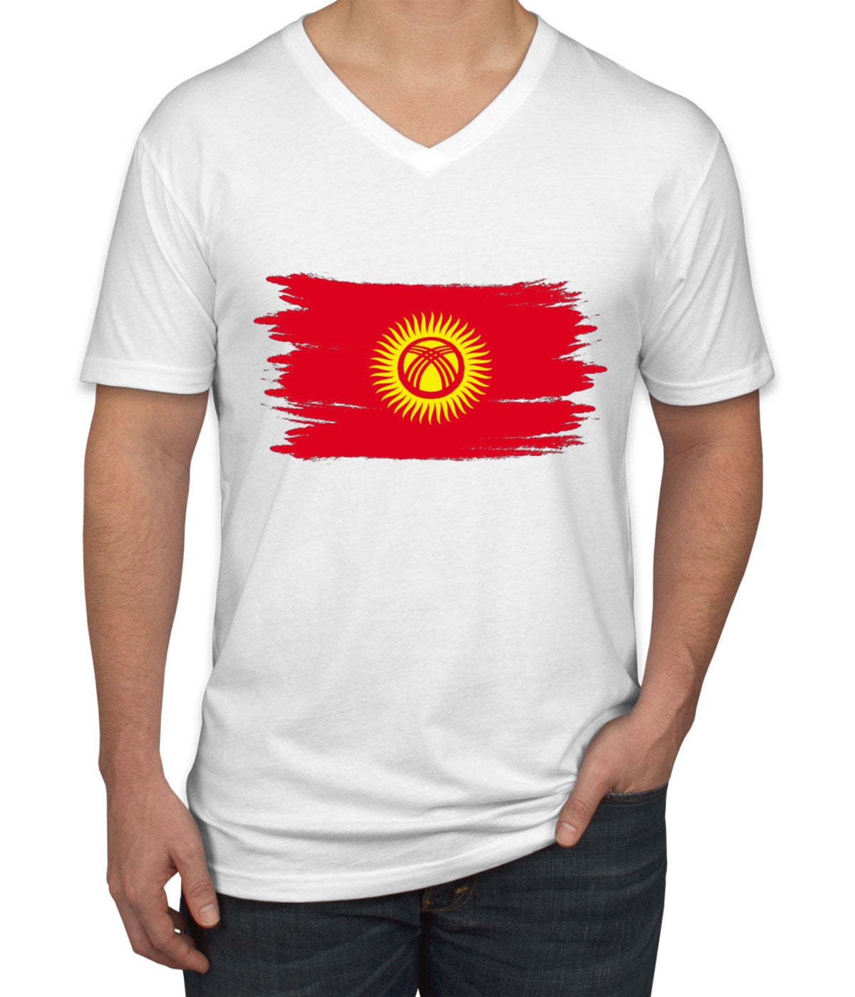 Kyrgyzstan Flag Men's V Neck T-shirt